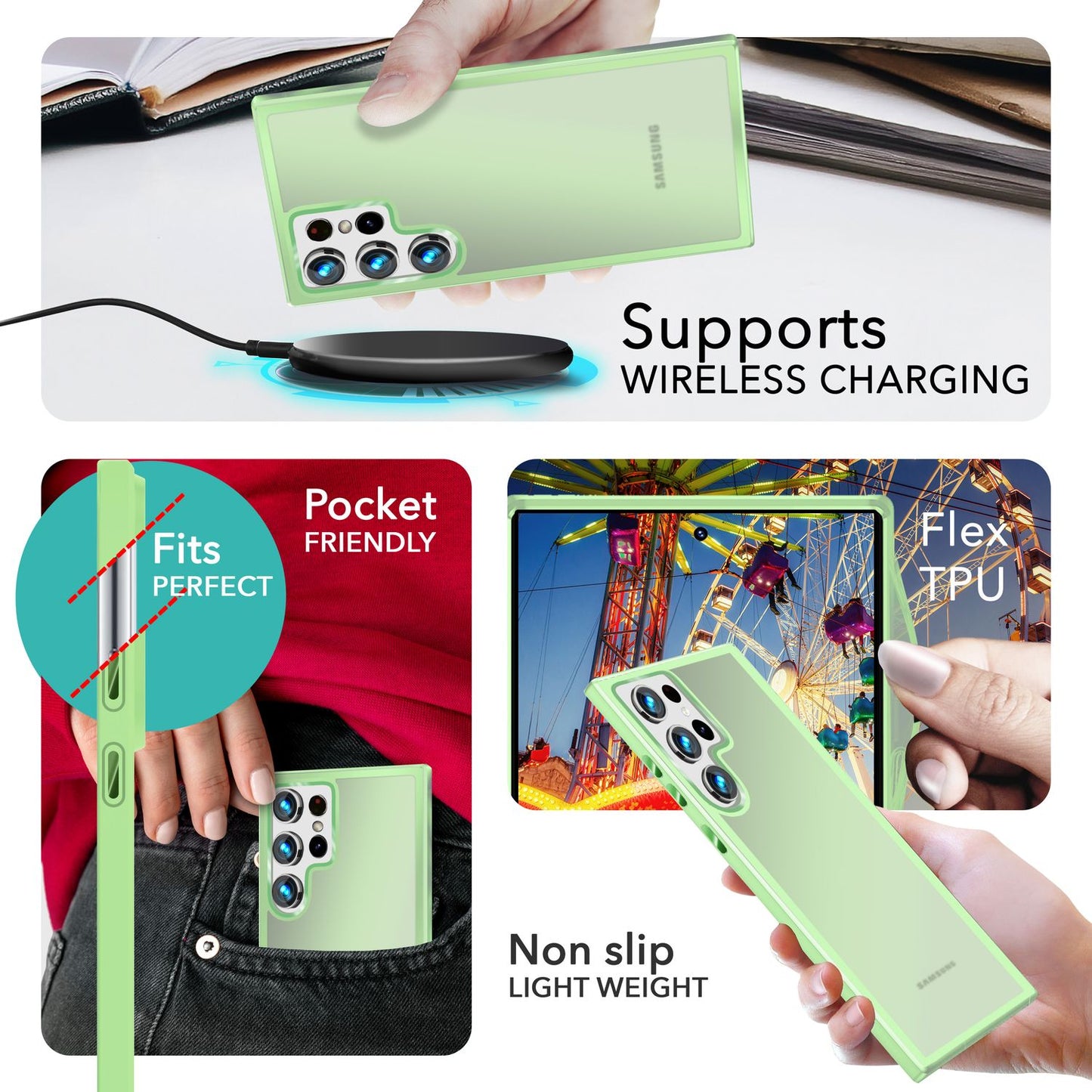 NALIA Matt Hybrid hlífðarhulstur fyrir Samsung Galaxy S24 Ultra, hálfgagnsætt hart bak og rammi sem verndar gegn falli