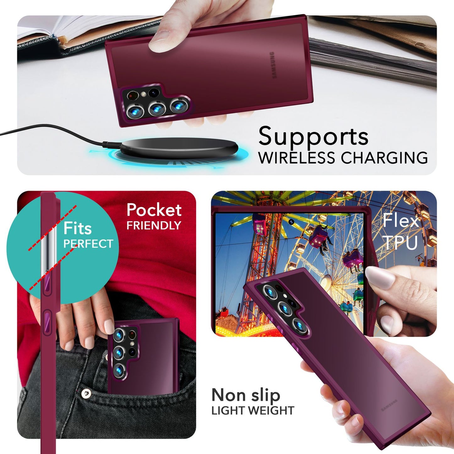 NALIA Matt Hybrid hlífðarhulstur fyrir Samsung Galaxy S24 Ultra, hálfgagnsætt hart bak og rammi sem verndar gegn falli