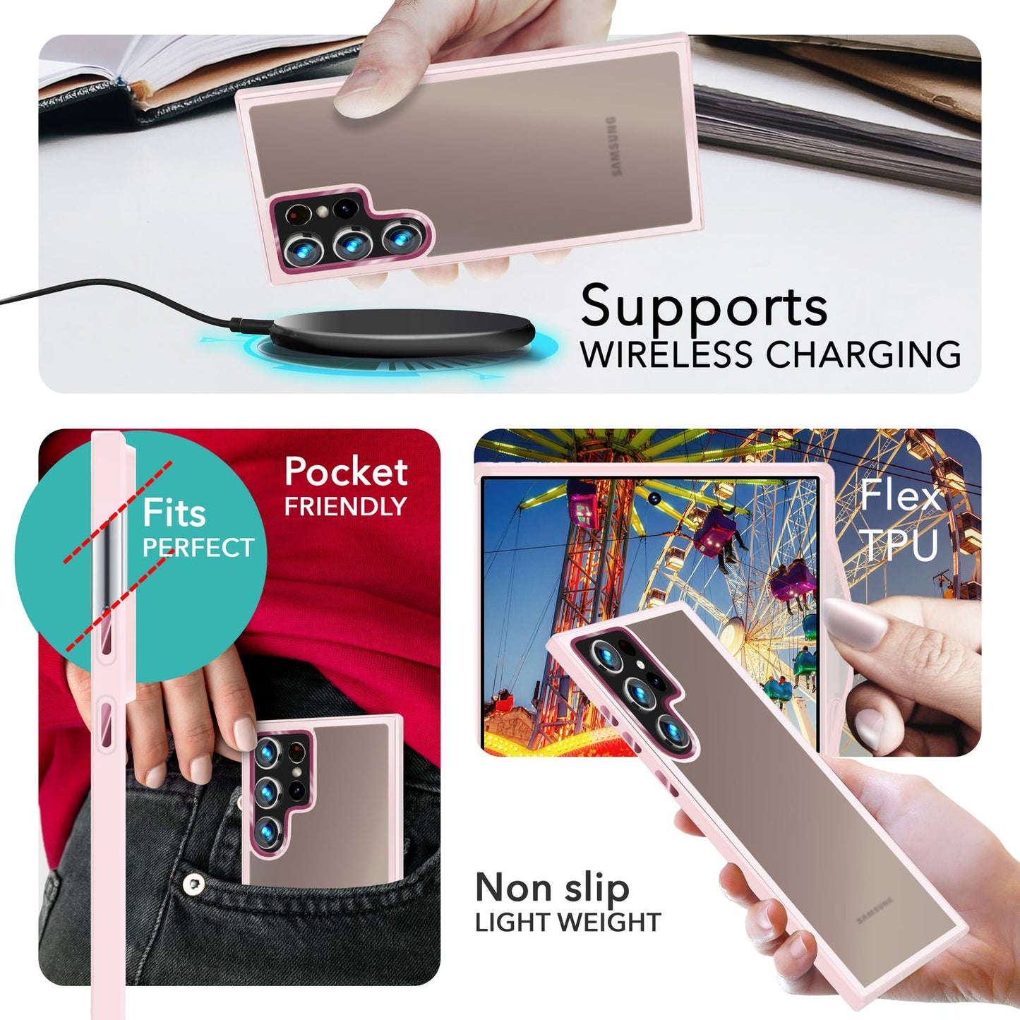 NALIA Matt Hybrid hlífðarhulstur fyrir Samsung Galaxy S24 Ultra, hálfgagnsætt hart bak og rammi sem verndar gegn falli