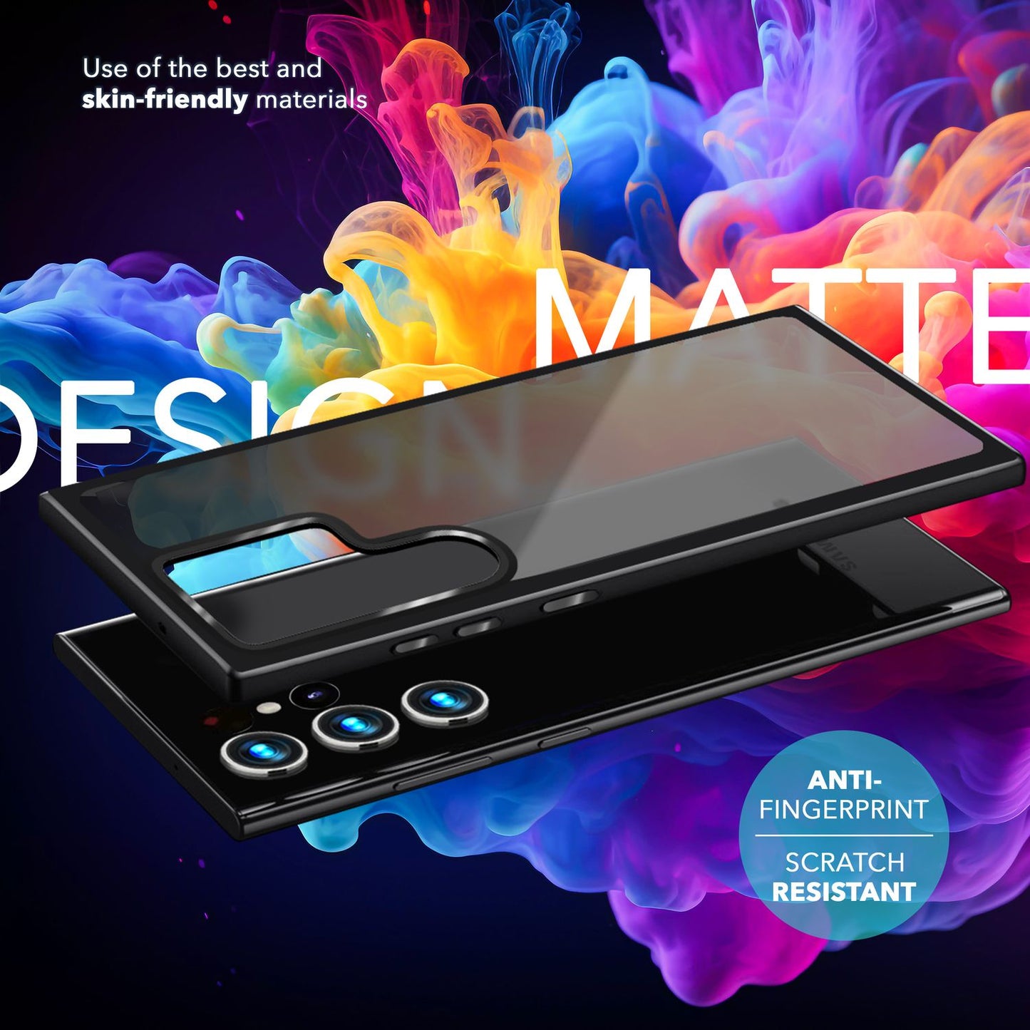 NALIA Matt Hybrid hlífðarhulstur fyrir Samsung Galaxy S24 Ultra, hálfgagnsætt hart bak og rammi sem verndar gegn falli