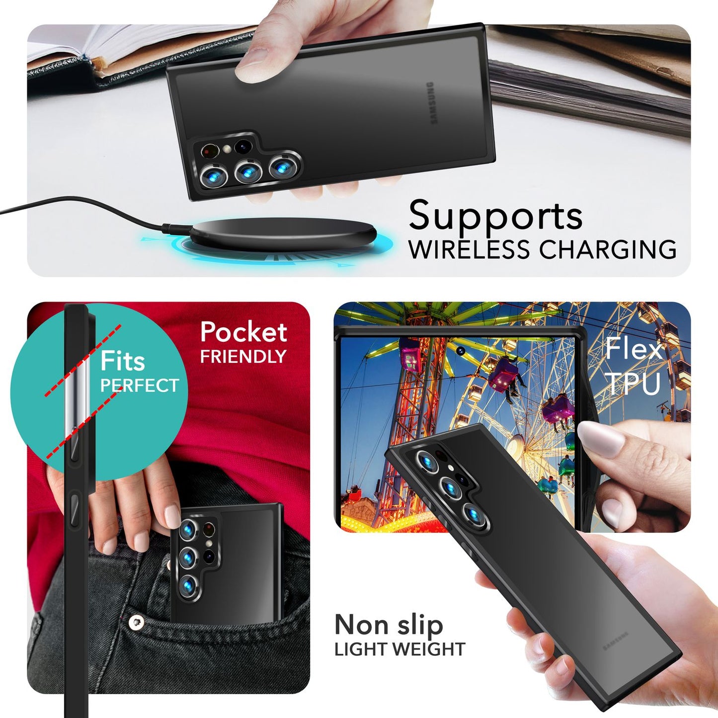 NALIA Matt Hybrid hlífðarhulstur fyrir Samsung Galaxy S24 Ultra, hálfgagnsætt hart bak og rammi sem verndar gegn falli