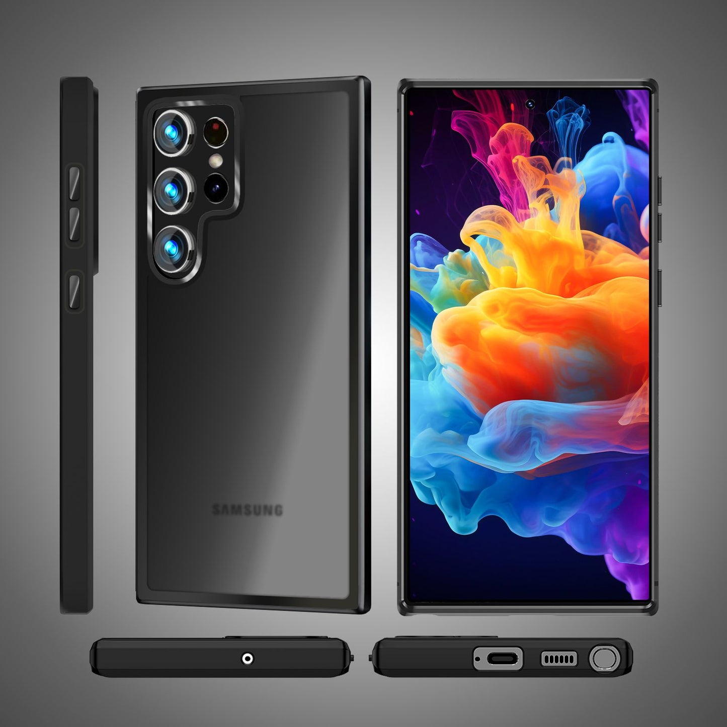 NALIA Matt Hybrid hlífðarhulstur fyrir Samsung Galaxy S24 Ultra, hálfgagnsætt hart bak og rammi sem verndar gegn falli