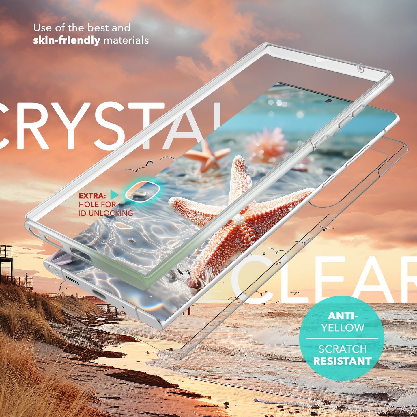 NALIA gegnsætt 360 gráðu hlífðarhulstur fyrir Samsung Galaxy S24 Ultra, gegnsætt allan hringinn, gegnsætt og gulnunarvarna.