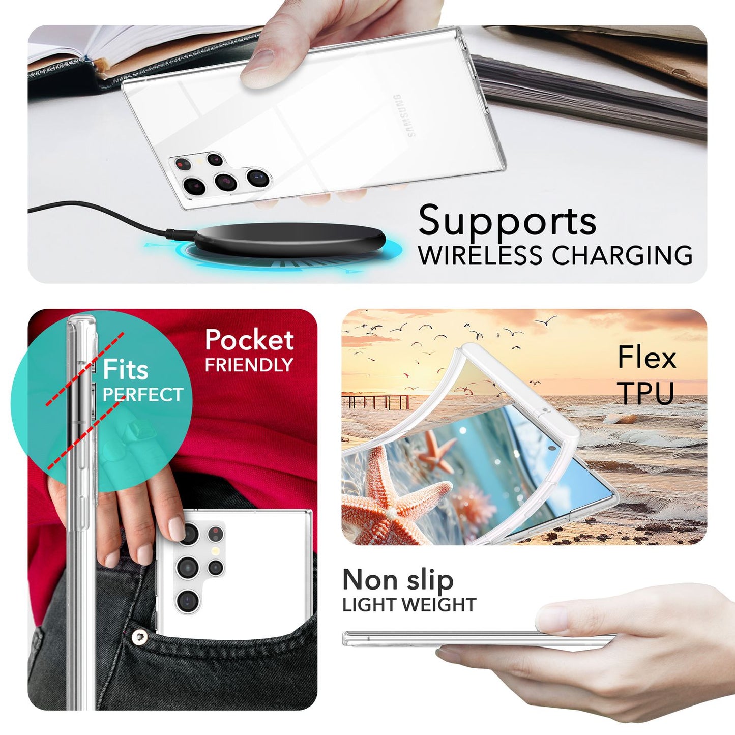 NALIA gegnsætt 360 gráðu hlífðarhulstur fyrir Samsung Galaxy S24 Ultra, gegnsætt allan hringinn, gegnsætt og gulnunarvarna.