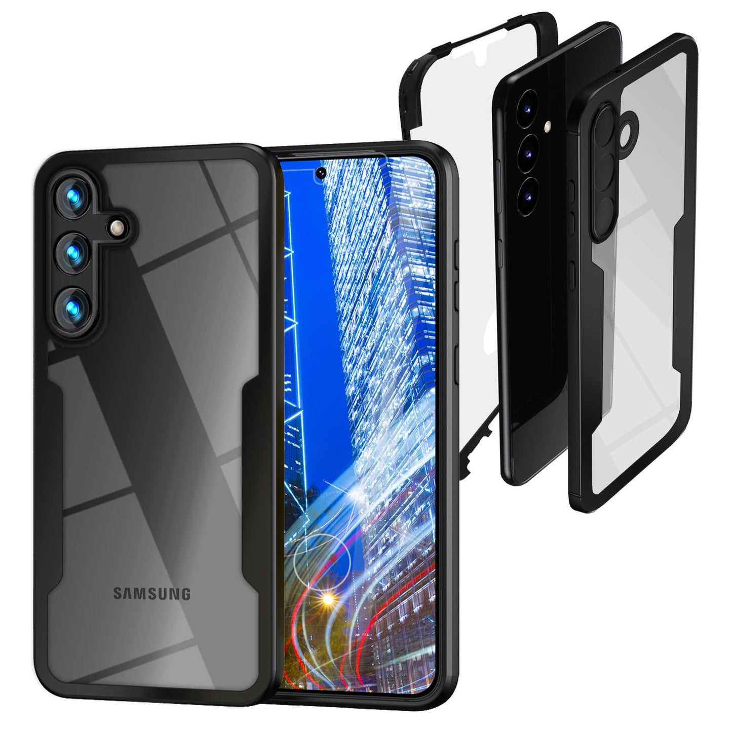 NALIA gegnsætt 360 gráðu hlífðarhulstur fyrir Samsung Galaxy S24, rispuþolið hart bak og rammi með höggvörn