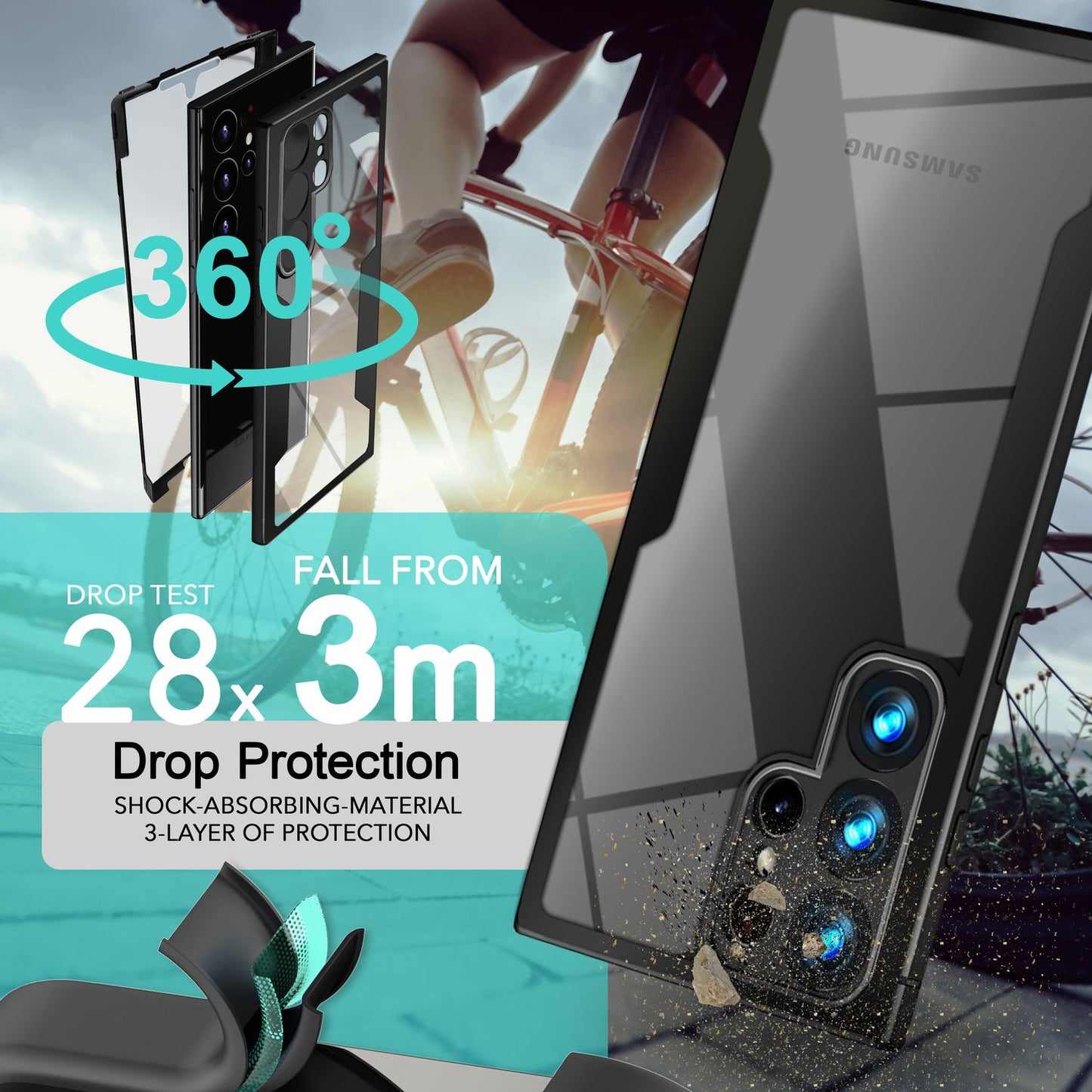 NALIA gegnsætt 360 gráðu hlífðarhulstur fyrir Samsung Galaxy S24 Ultra, rispuþolið hart bak og rammi sem verndar gegn falli