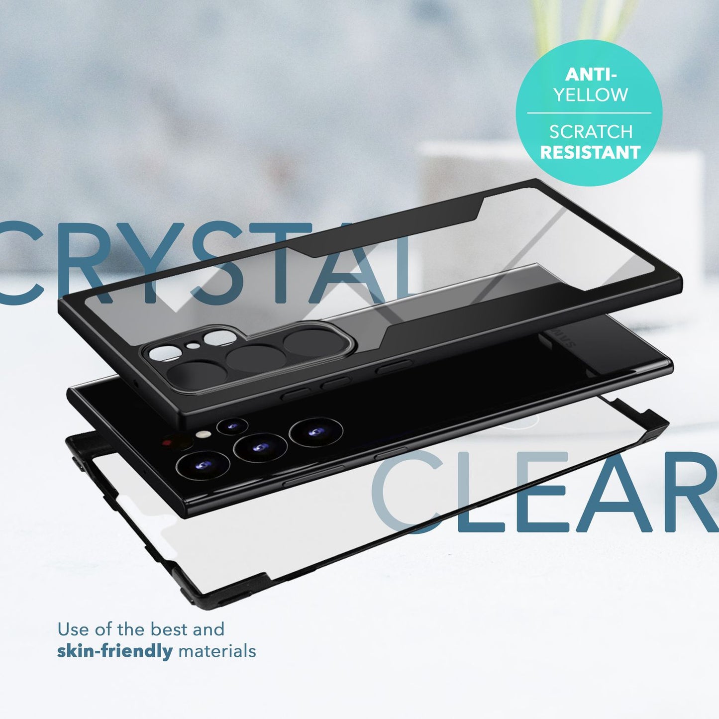 NALIA gegnsætt 360 gráðu hlífðarhulstur fyrir Samsung Galaxy S24 Ultra, rispuþolið hart bak og rammi sem verndar gegn falli