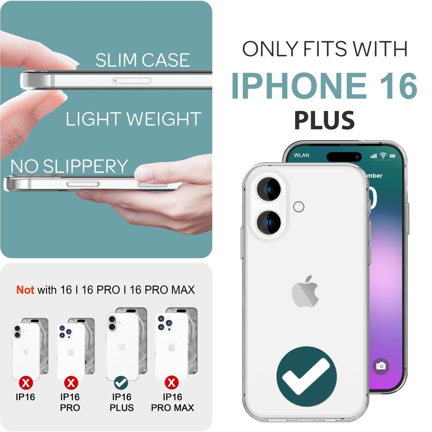 NALIA Transparent Silicone Case for iPhone 16 Plus, Clear Protective Case, Anti-Yellowing Silicone Phone Case, Clear Case