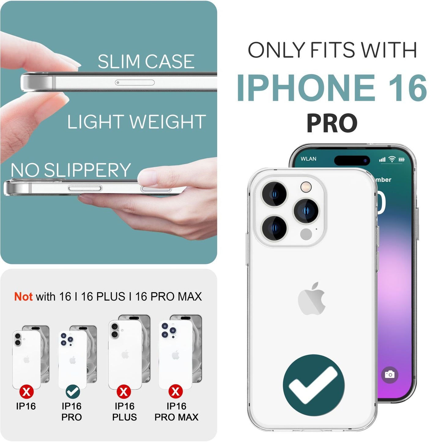 NALIA Transparente Silikonhülle für iPhone 16 Pro, Durchsichtige Schutzhülle, Anti-Gelb Silikon Handyhülle, Klare Hülle