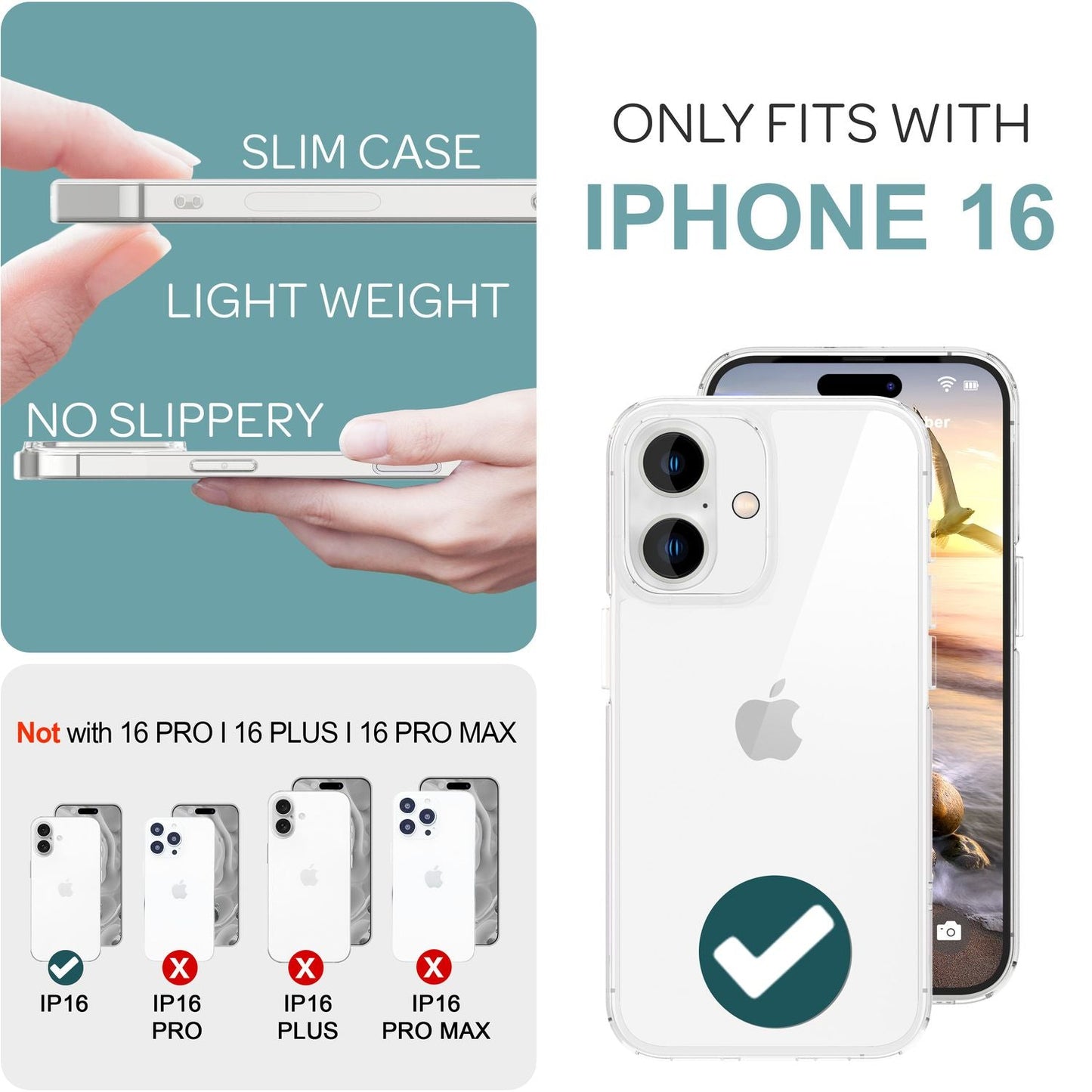 NALIA gegnsætt rispuþolið akrýlhulstur fyrir iPhone 16, hart verndarhulstur með sílikonbrún, gegnsætt gulnunarvarna símahulstur