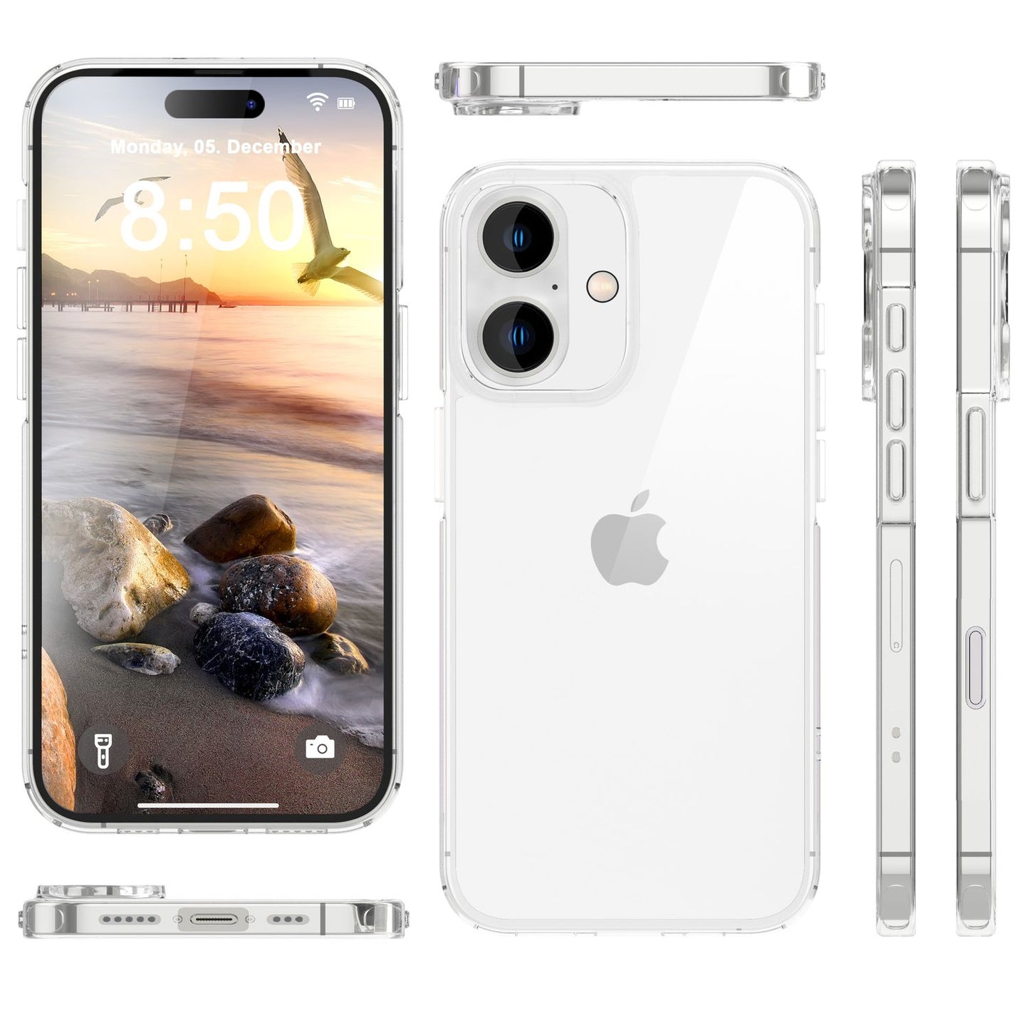 NALIA gegnsætt rispuþolið akrýlhulstur fyrir iPhone 16, hart verndarhulstur með sílikonbrún, gegnsætt gulnunarvarna símahulstur