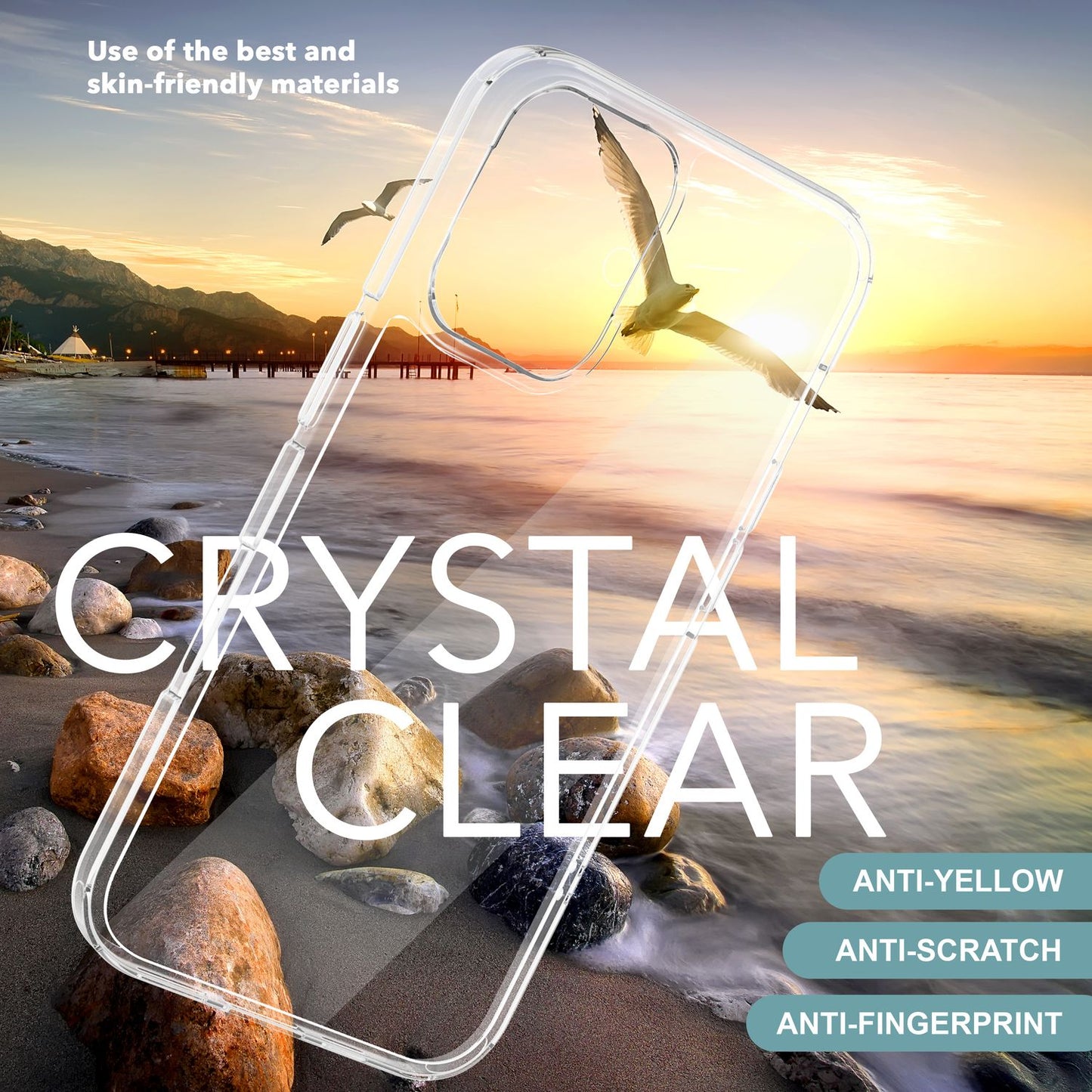 NALIA gegnsætt rispuþolið akrýlhulstur fyrir iPhone 16 Plus, hart verndarhulstur með sílikonramma, gegnsætt símahulstur