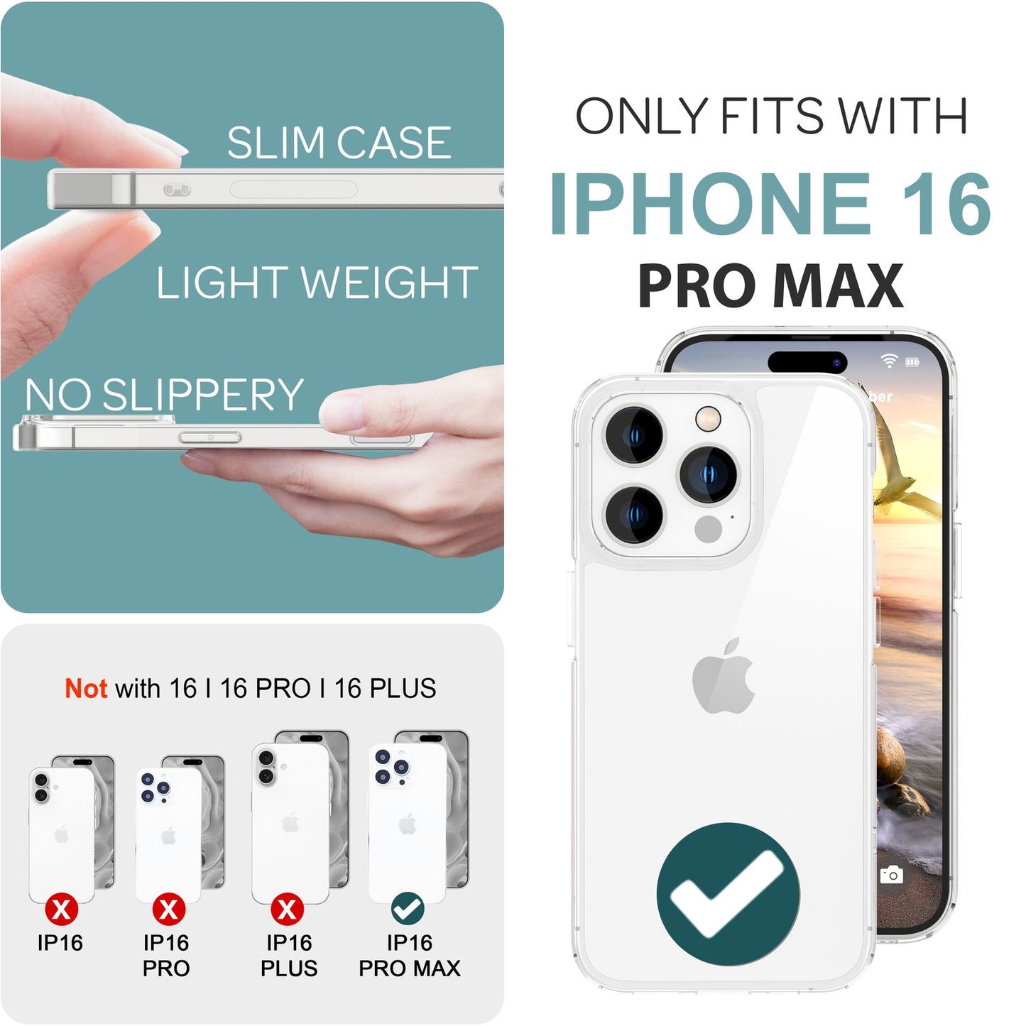 NALIA Clear Scratch-Resistant Acrylic Case for iPhone 16 Pro Max, Hard Protective Case with Silicone Frame, Transparent Phone Case