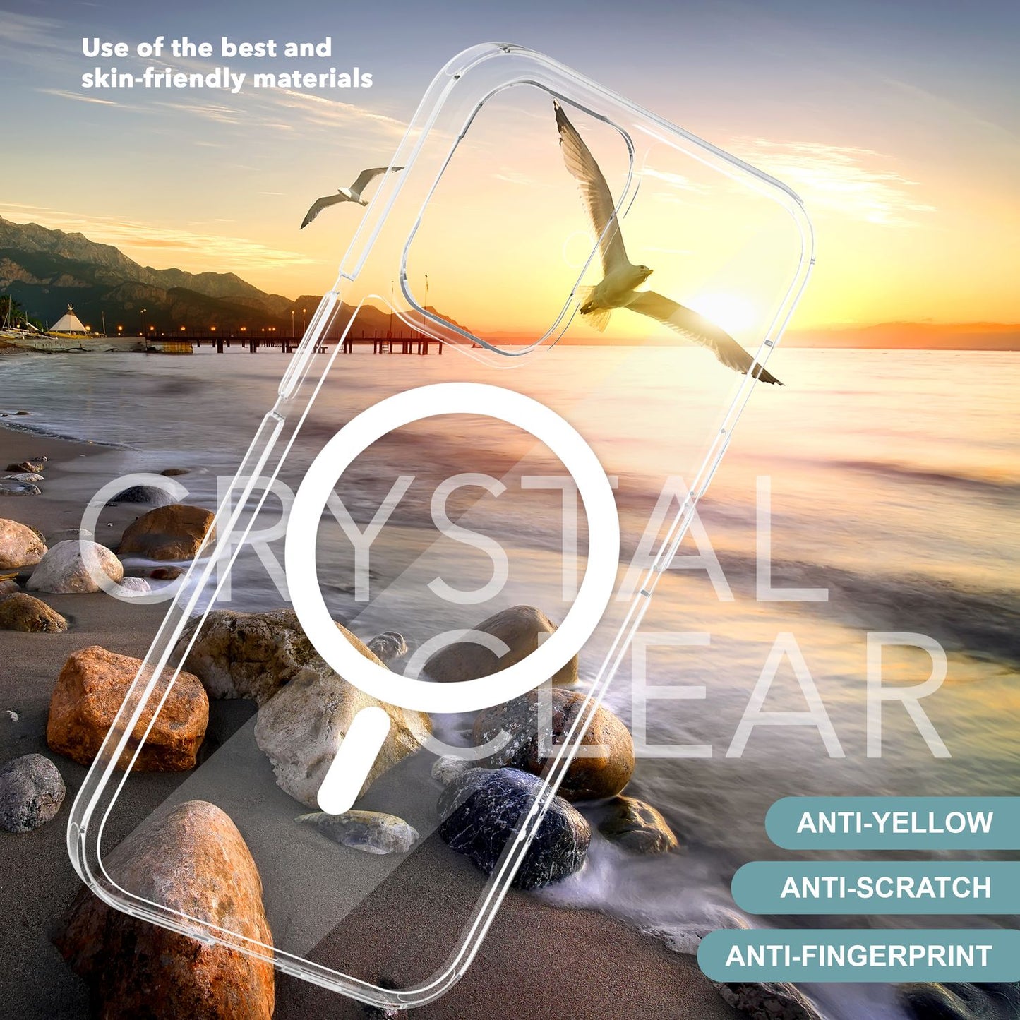 NALIA Clear MagPower Acrylic Case for iPhone 16 Plus, Scratch-Resistant Protective Case with Silicone Frame, Transparent Phone Case