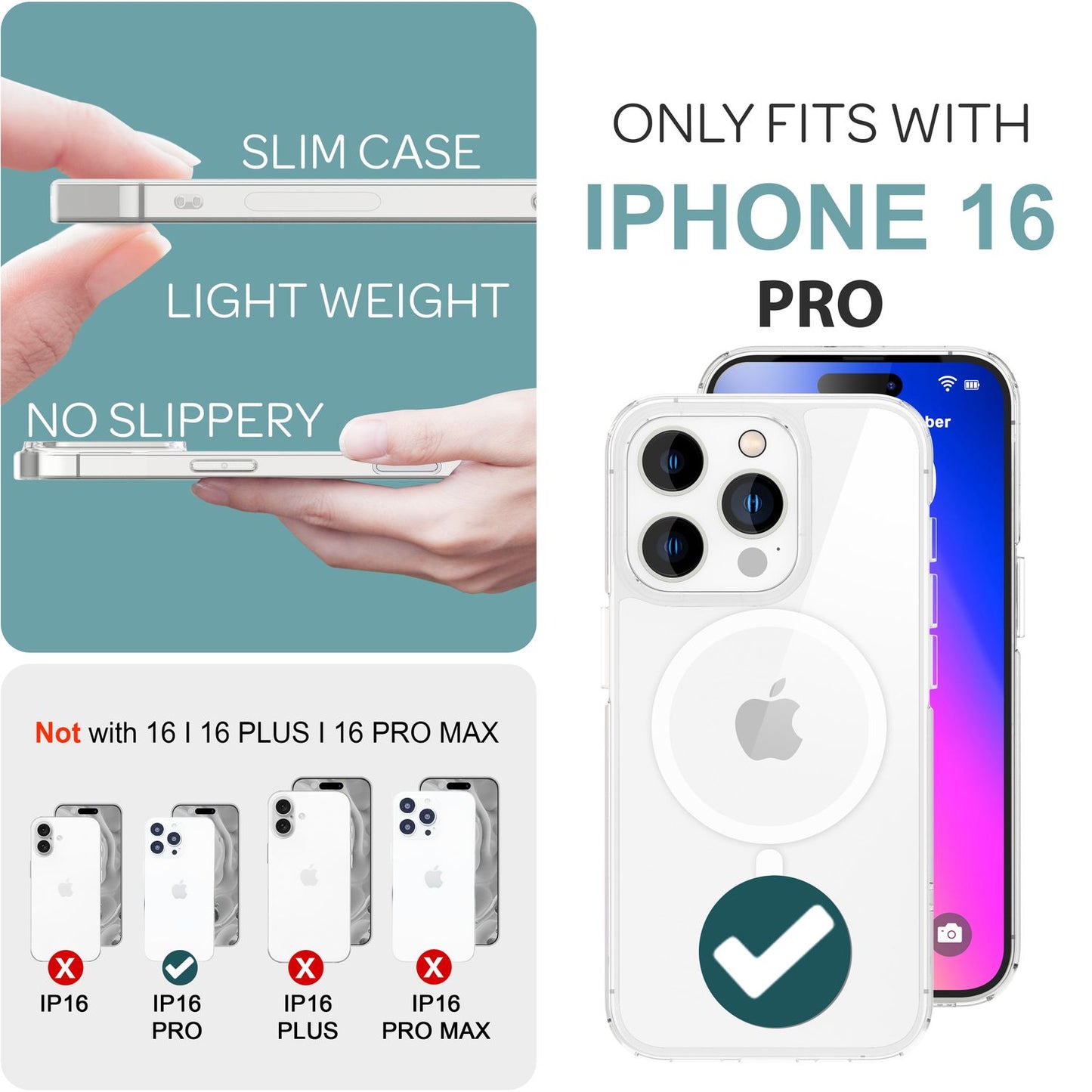 NALIA Clear MagPower Acrylic Case for iPhone 16 Pro, Scratch-Resistant Protective Case with Silicone Frame, Transparent Phone Case