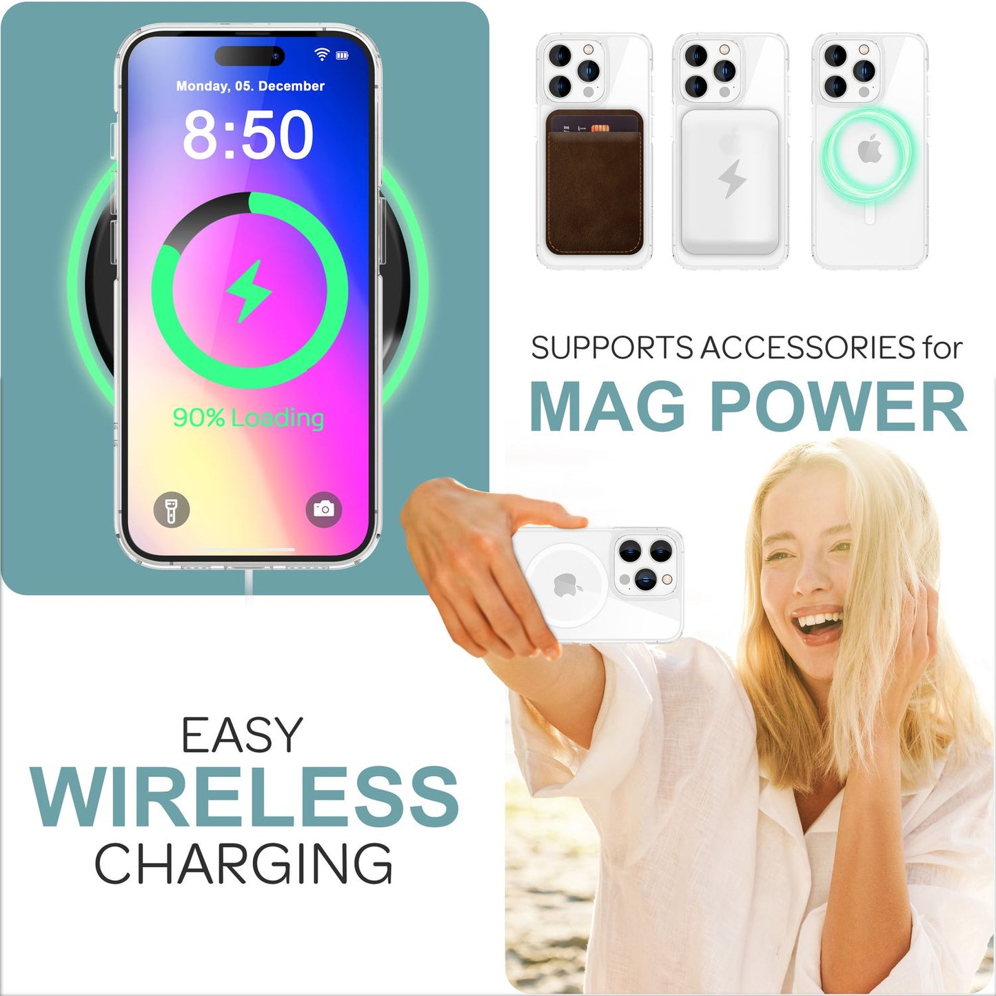 NALIA Clear MagPower Acrylic Case for iPhone 16 Pro Max, Scratch-Resistant Protective Case with Silicone Edge, Transparent Phone Case