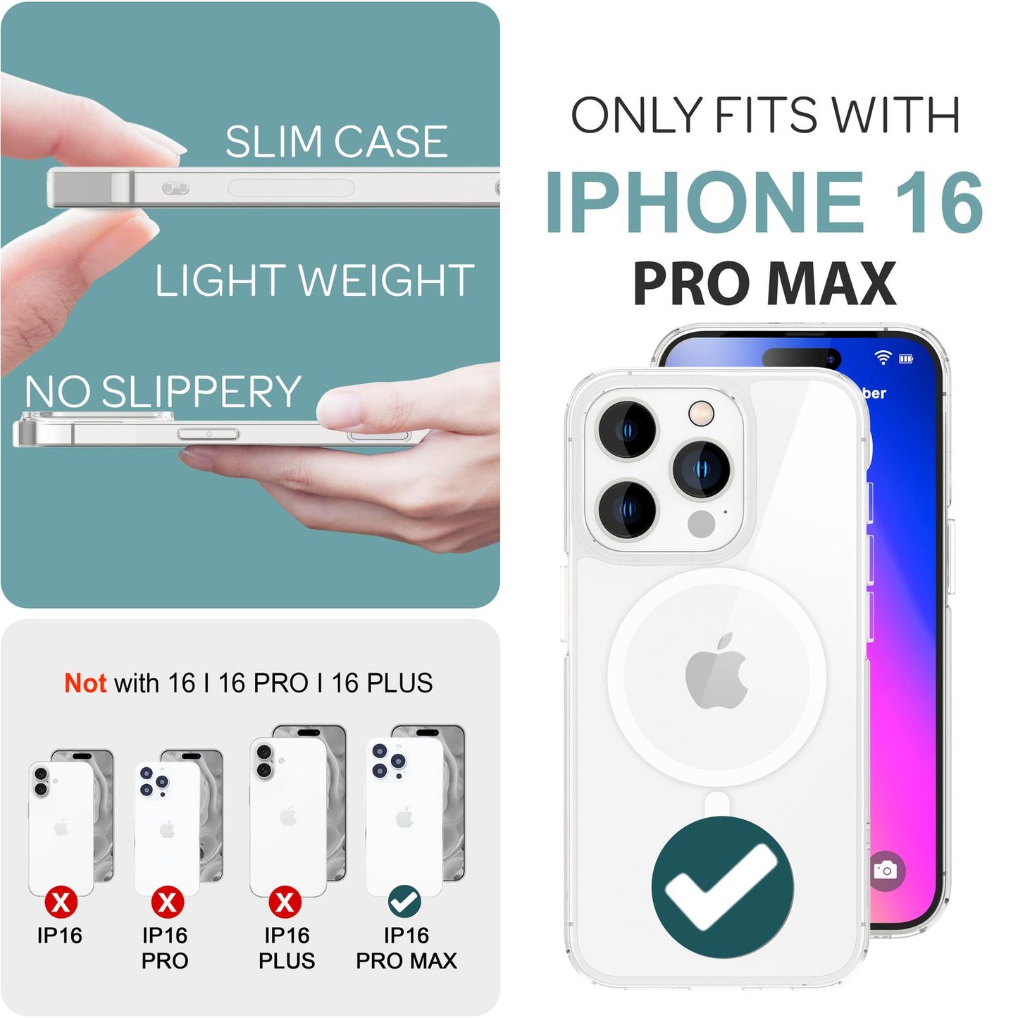 NALIA Clear MagPower Acrylic Case for iPhone 16 Pro Max, Scratch-Resistant Protective Case with Silicone Edge, Transparent Phone Case