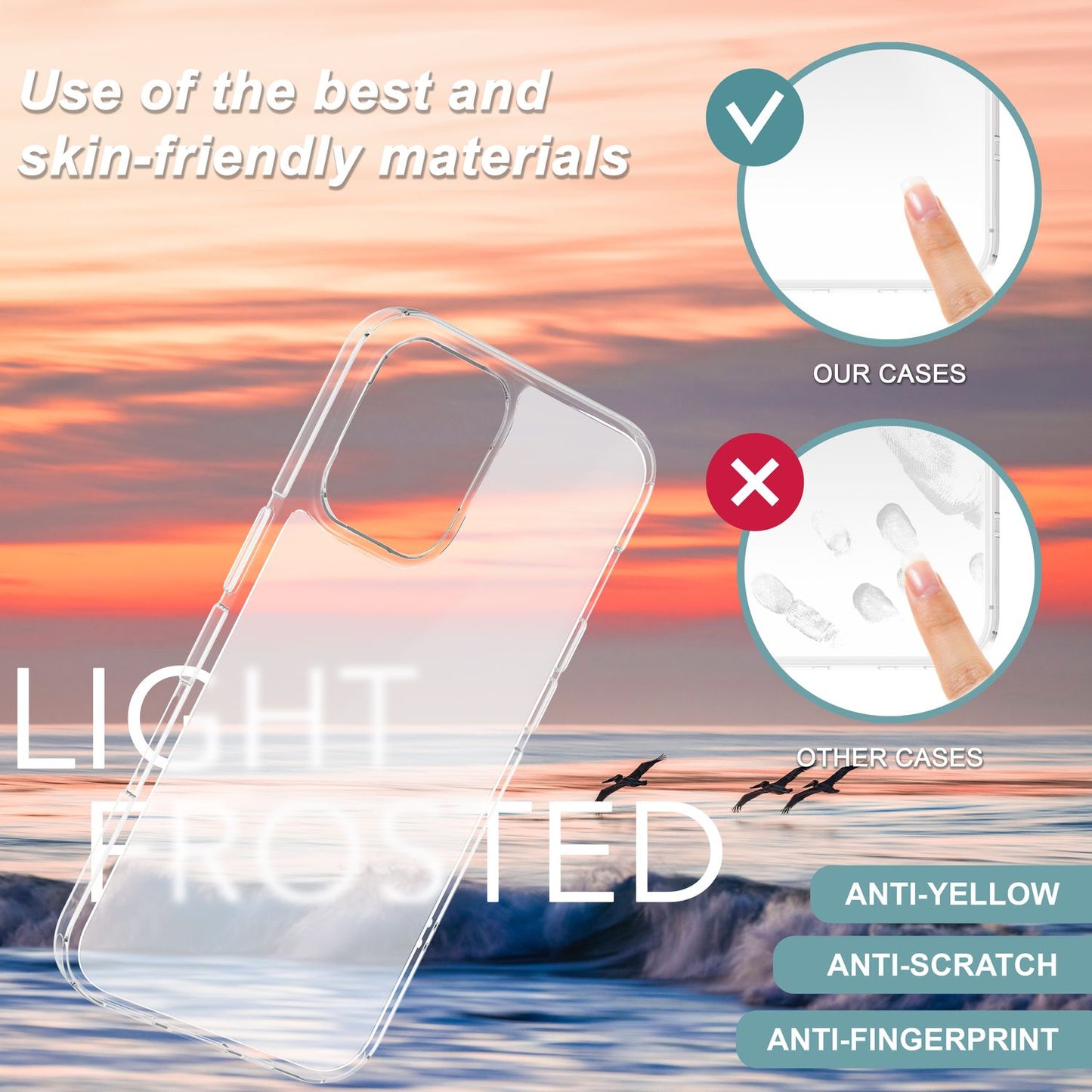 NALIA Matt akrýlhulstur fyrir iPhone 16 Plus, hálfgagnsætt hulstur gegn fingraförum, hálfgagnsætt símahulstur