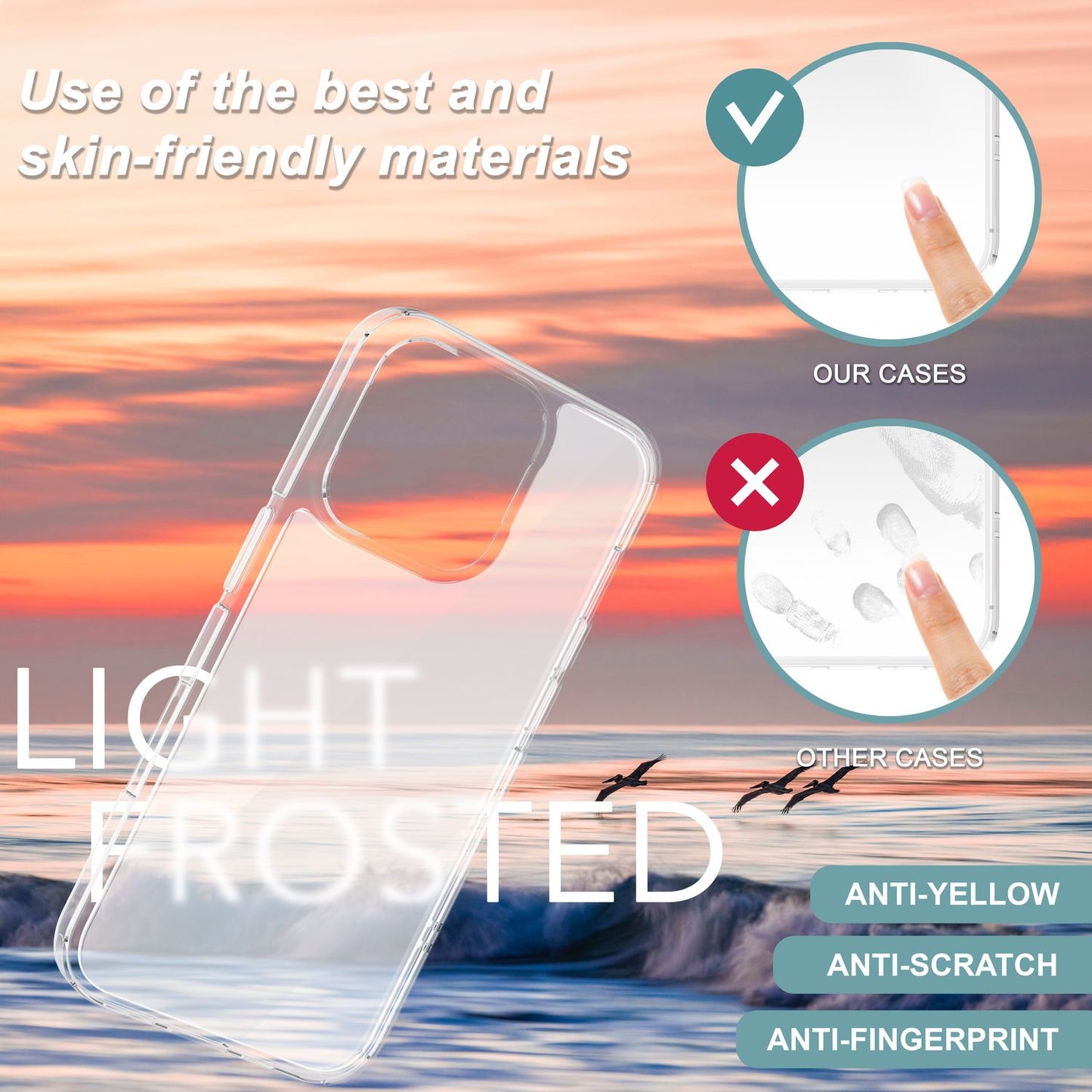 NALIA Matt akrýlhulstur fyrir iPhone 16 Pro, hálfgagnsætt hulstur gegn fingraförum, hálfgagnsætt símahulstur