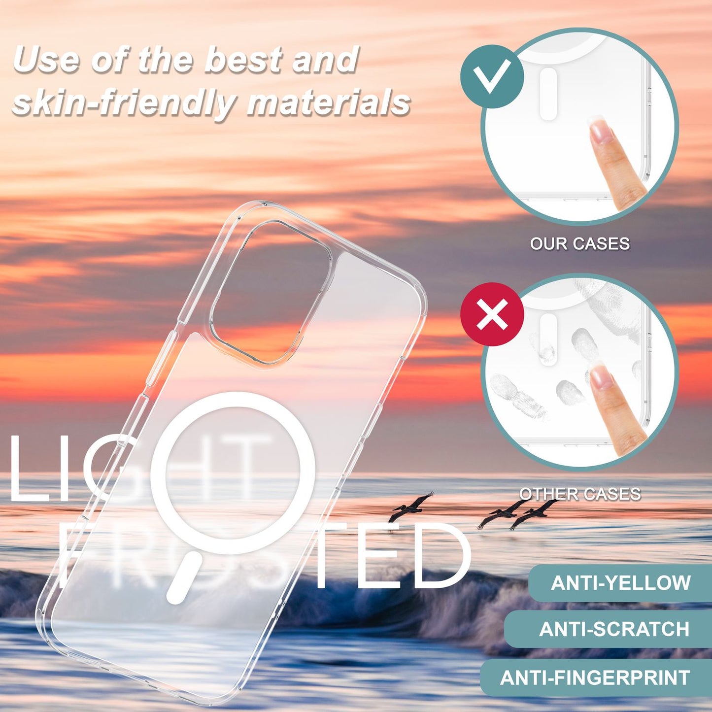 NALIA Matt MagPower akrýlhulstur fyrir iPhone 16, með MagSafe hring, hálfgagnsætt símahulstur sem varnir gegn fingraförum