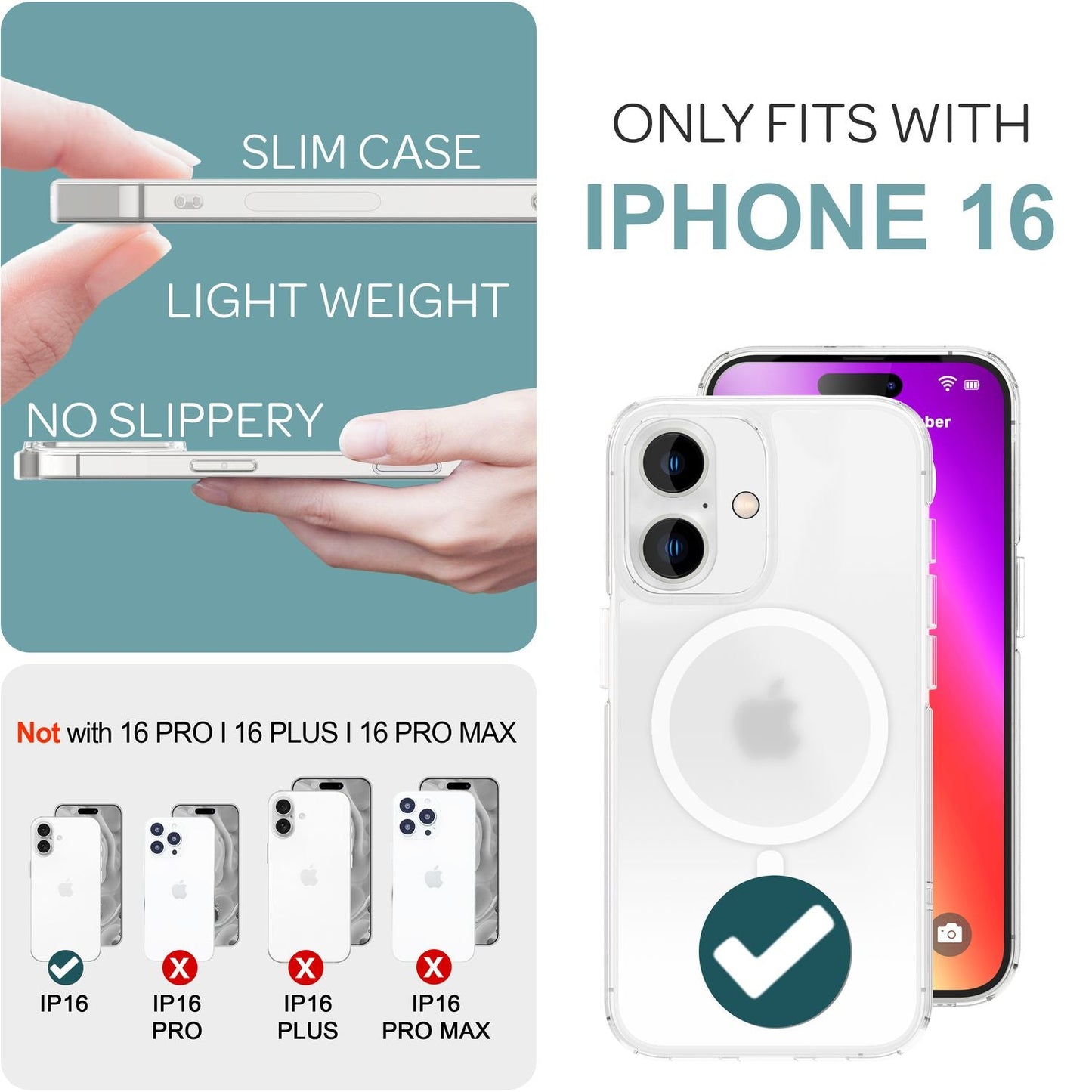 NALIA Matt MagPower akrýlhulstur fyrir iPhone 16, með MagSafe hring, hálfgagnsætt símahulstur sem varnir gegn fingraförum
