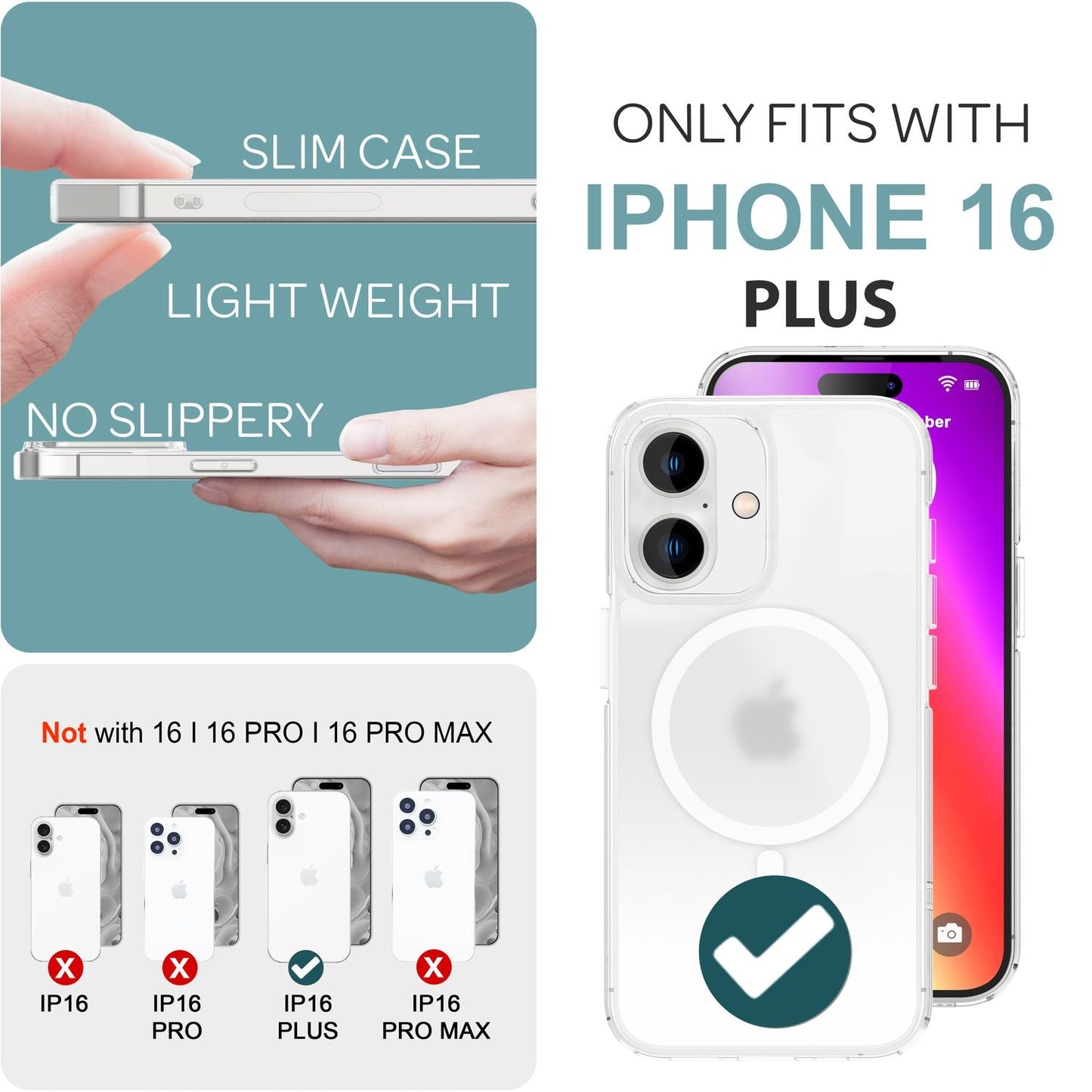 NALIA Matt MagPower akrýlhulstur fyrir iPhone 16 Plus, með MagSafe hring, hálfgagnsætt símahulstur sem varnir gegn fingraförum