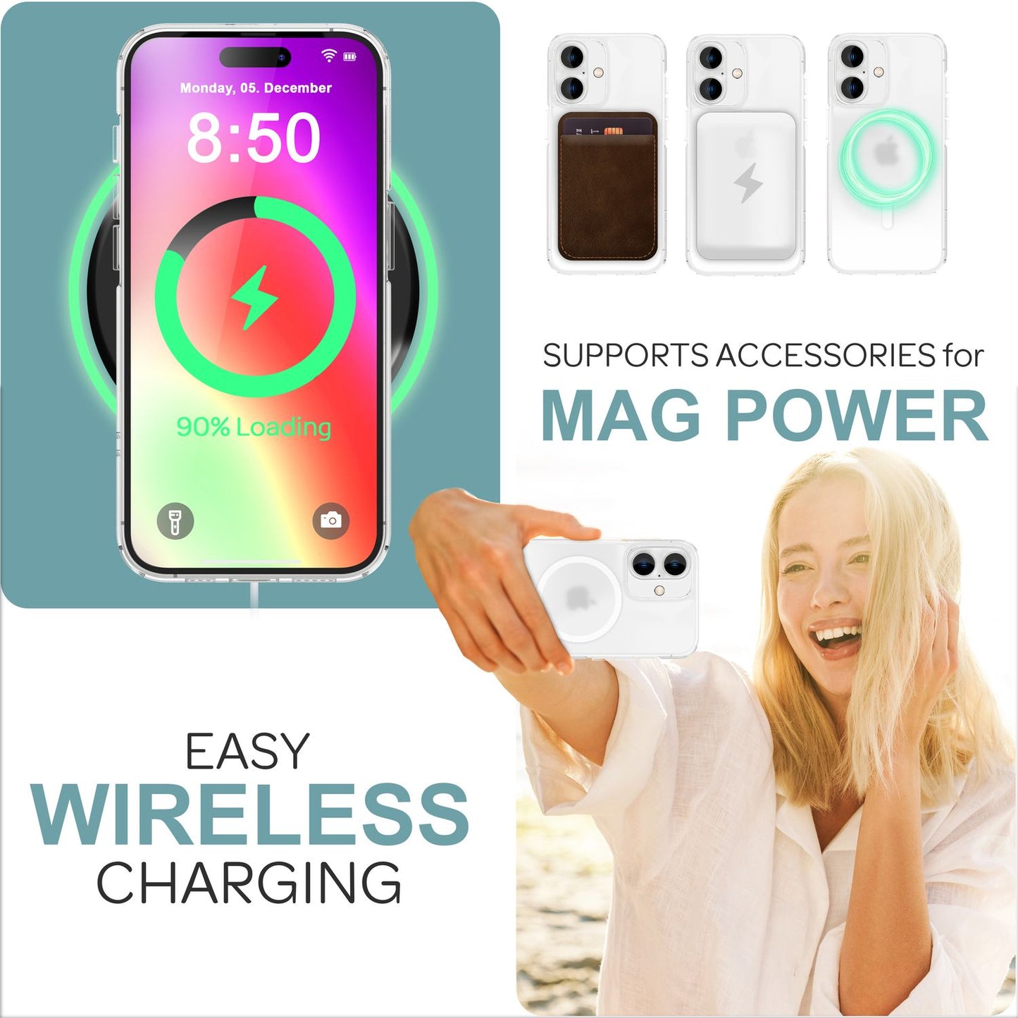 NALIA Matt MagPower akrýlhulstur fyrir iPhone 16 Plus, með MagSafe hring, hálfgagnsætt símahulstur sem varnir gegn fingraförum