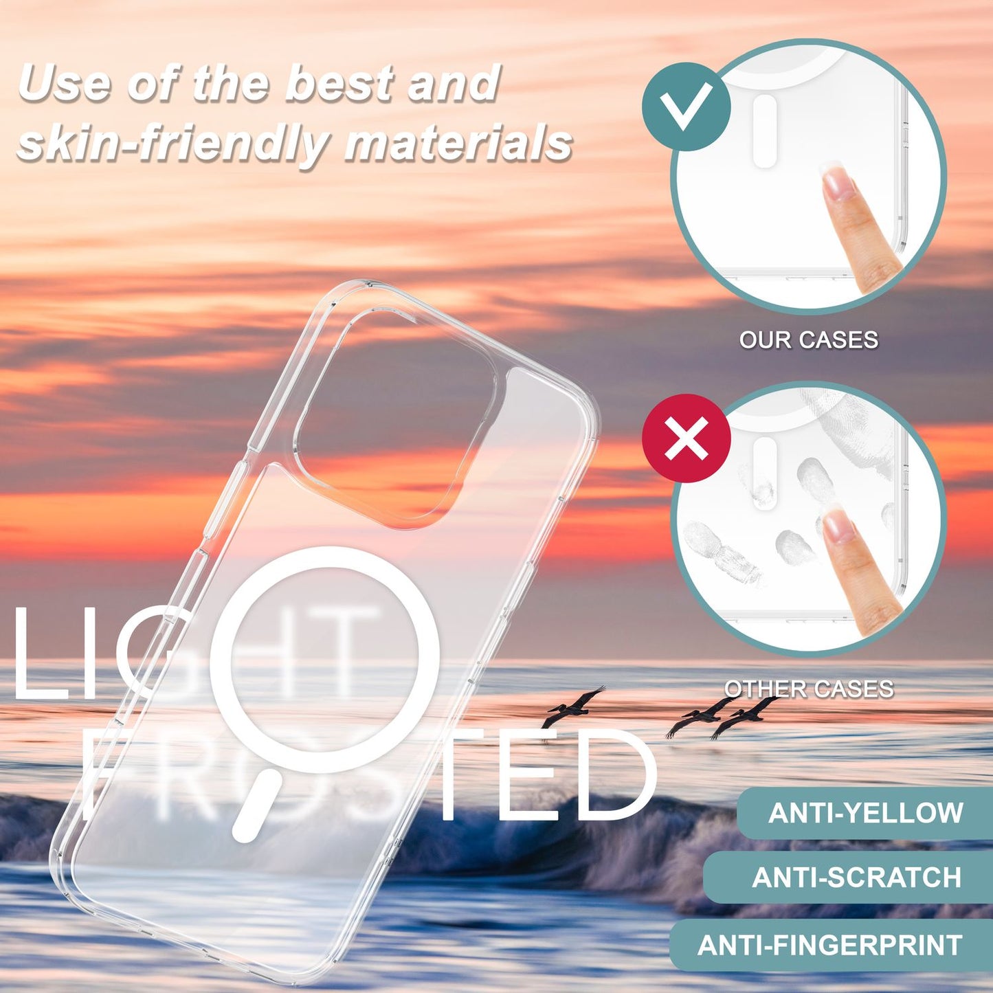 NALIA Matt MagPower akrýlhulstur fyrir iPhone 16 Pro, með MagSafe hring, hálfgagnsætt símahulstur sem varnir gegn fingraförum