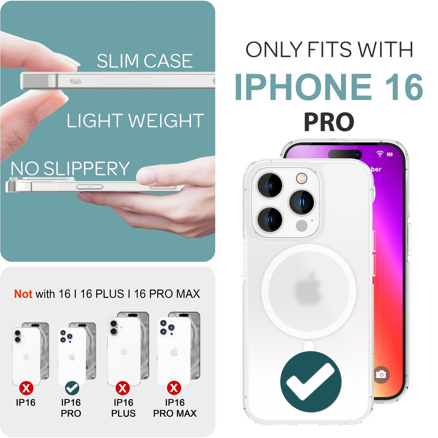NALIA Matt MagPower akrýlhulstur fyrir iPhone 16 Pro, með MagSafe hring, hálfgagnsætt símahulstur sem varnir gegn fingraförum