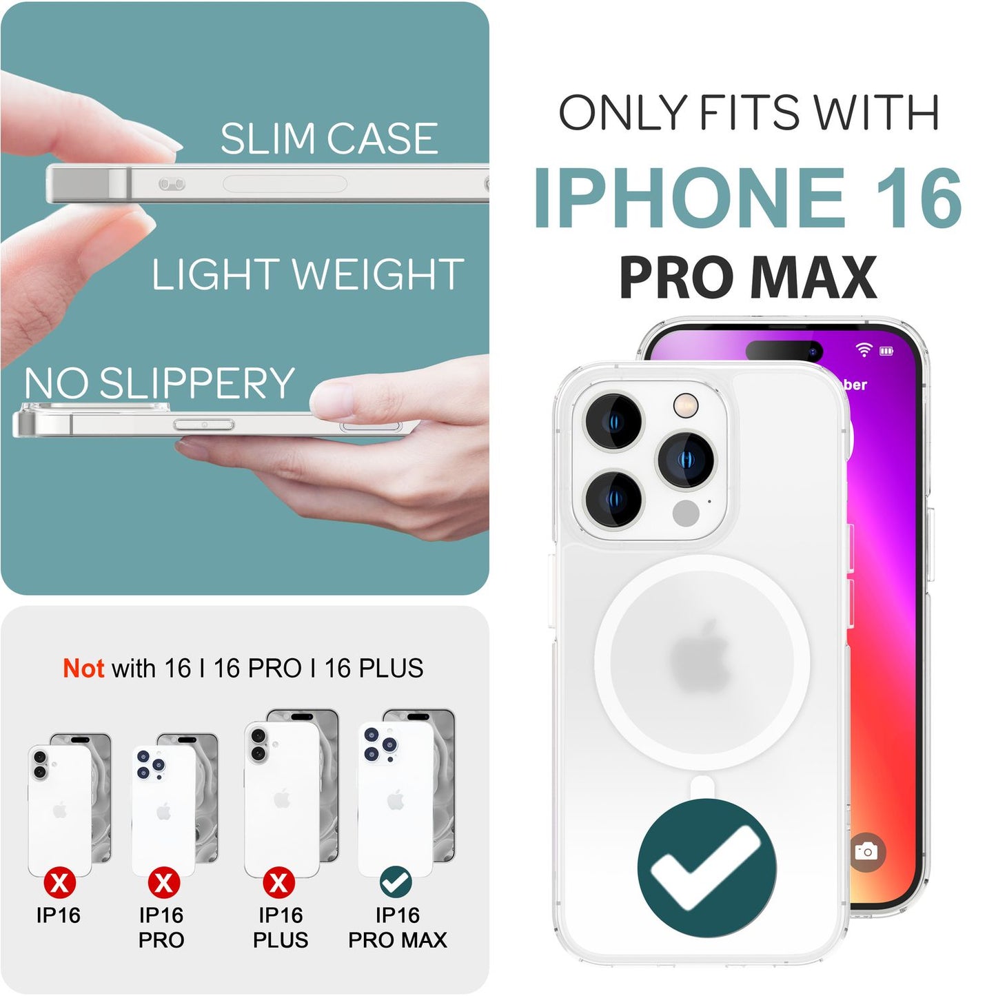 NALIA Matt MagPower akrýlhulstur fyrir iPhone 16 Pro Max, með MagSafe hring, hálfgagnsætt símahulstur sem varnir gegn fingraförum