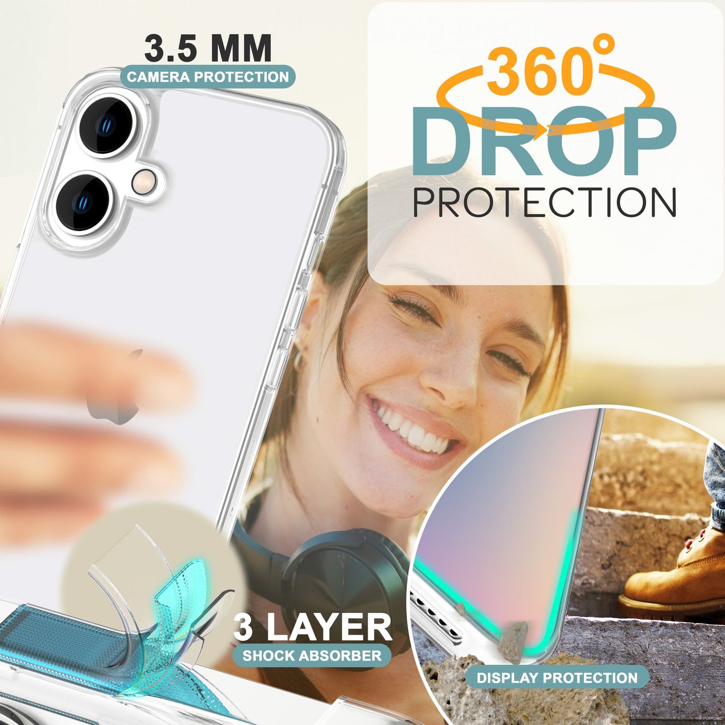 NALIA Klare 360° Schutzhülle für iPhone 16 Plus, Transparente Hülle Stabiler Komplettschutz, Full-Cover Handyhülle