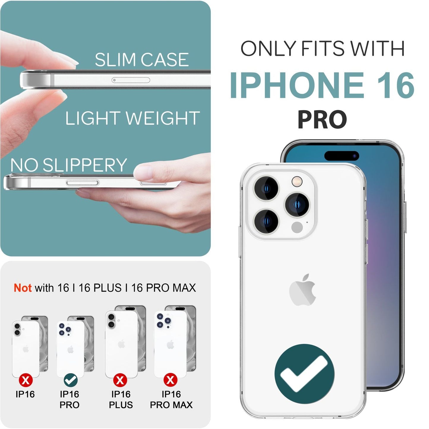 NALIA gegnsætt 360° verndarhulstur fyrir iPhone 16 Pro, gegnsætt hulstur allan hringinn, sterkt símahulstur sem hlífir öllum símum.