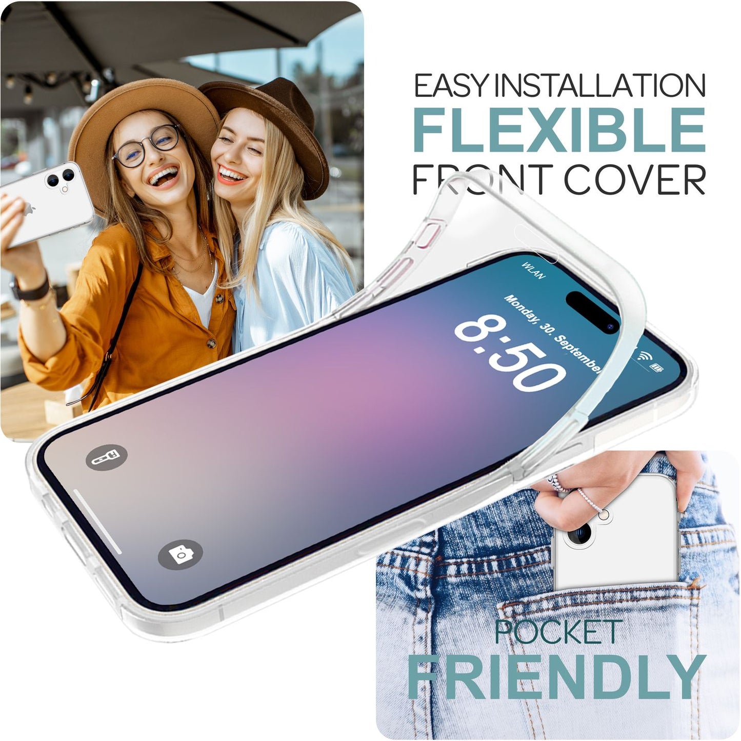 NALIA Klare 360° Schutzhülle für iPhone 16 Pro Max, Transparente Hülle Stabiler Komplettschutz, Full-Cover Handyhülle