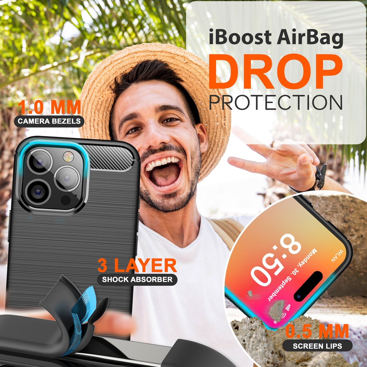 NALIA Carbon Style Hülle für iPhone 16 Pro, Matt-Schwarze Silikon Handyhülle in Kohlefaser-Optik, Slim Business Cover