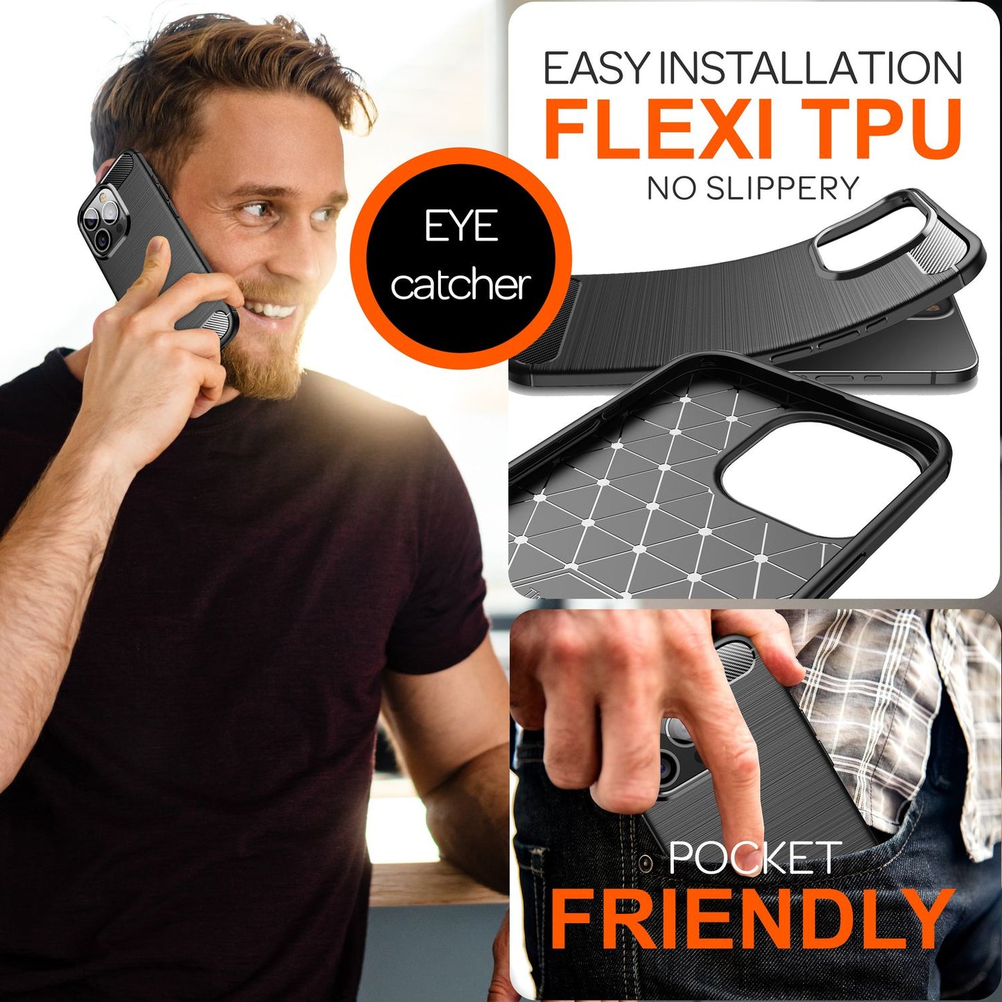 NALIA Carbon Style Hülle für iPhone 16 Pro, Matt-Schwarze Silikon Handyhülle in Kohlefaser-Optik, Slim Business Cover