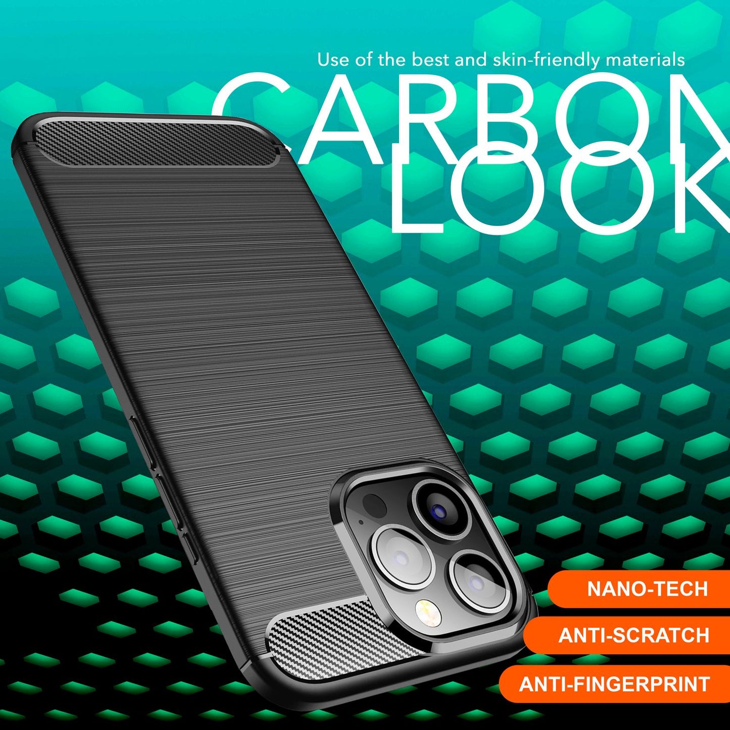 NALIA Carbon Style Case for iPhone 16 Pro Max, Matte Black Silicone Phone Case with Carbon Fiber Look, Business Cover