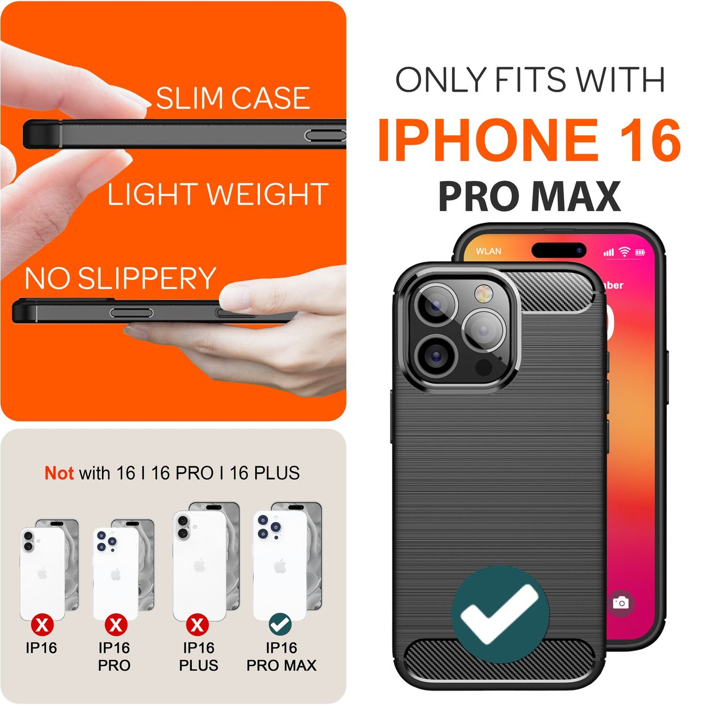 NALIA Carbon Style Case for iPhone 16 Pro Max, Matte Black Silicone Phone Case with Carbon Fiber Look, Business Cover