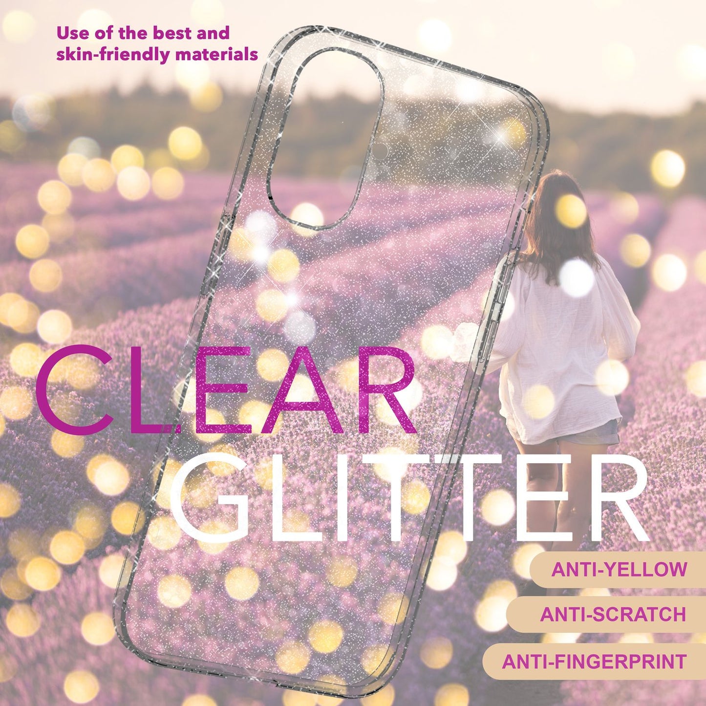 NALIA Gegnsætt glitrandi hulstur fyrir iPhone 16, gegnsætt símahulstur með glitrandi, glitrandi sílikon hlífðarhulstur