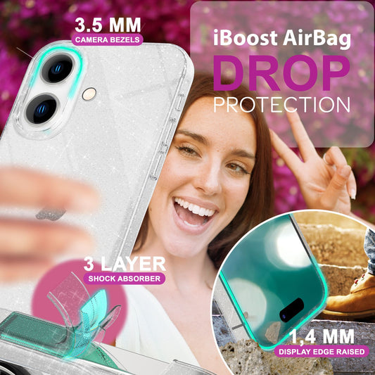 NALIA Durchsichtige Glitzerhülle für iPhone 16, Klare Handyhülle mit Glitter, Glitzer Silikon Schutz Hülle