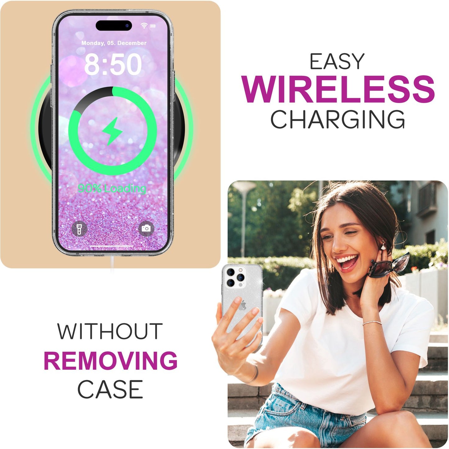 NALIA Transparent Glitter Case for iPhone 16 Pro, Clear Phone Case with Glitter, Glitter Protective Case Cover