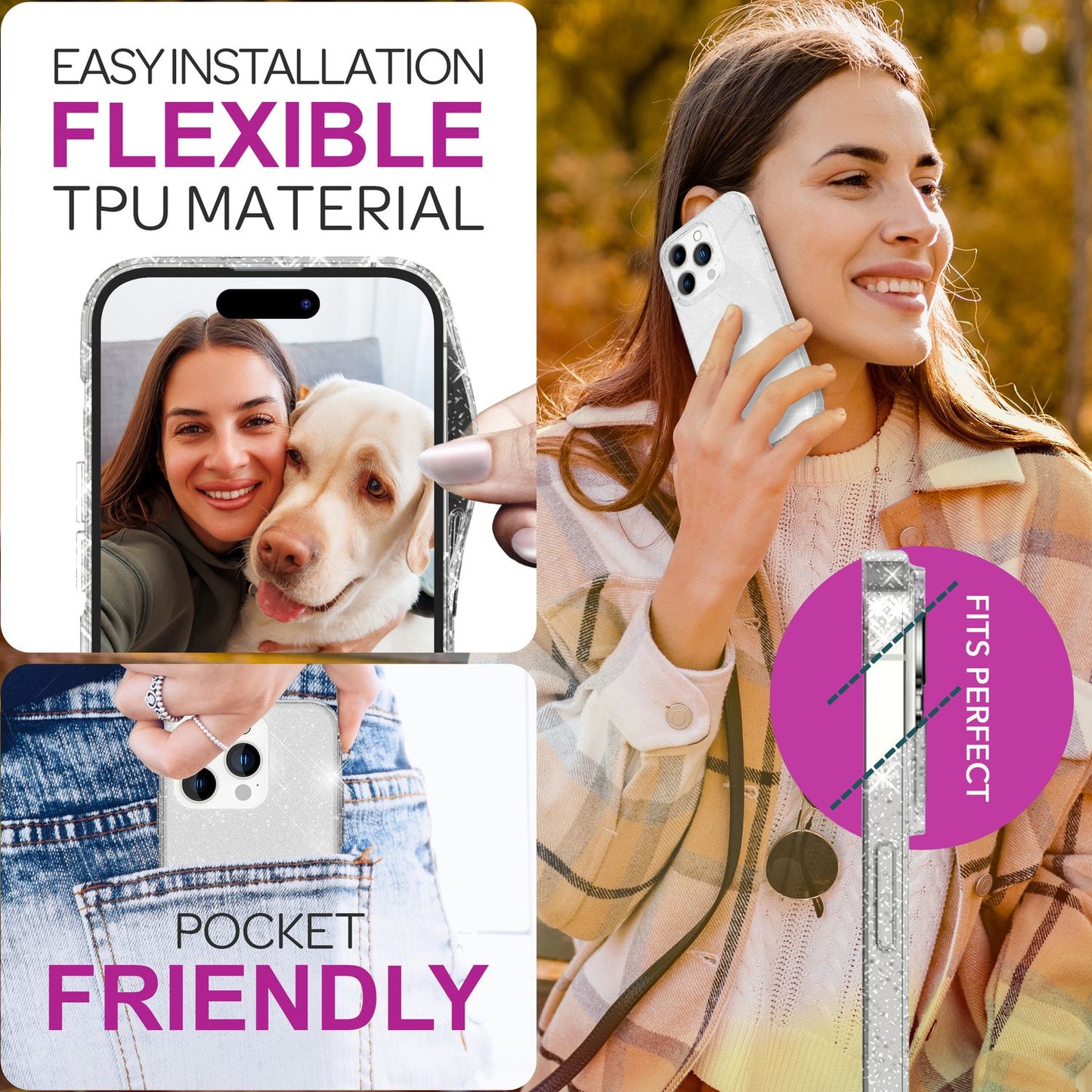 NALIA Gegnsætt glitrandi hulstur fyrir iPhone 16 Pro Max, gegnsætt símahulstur með glitrandi, glitrandi verndarhulstur