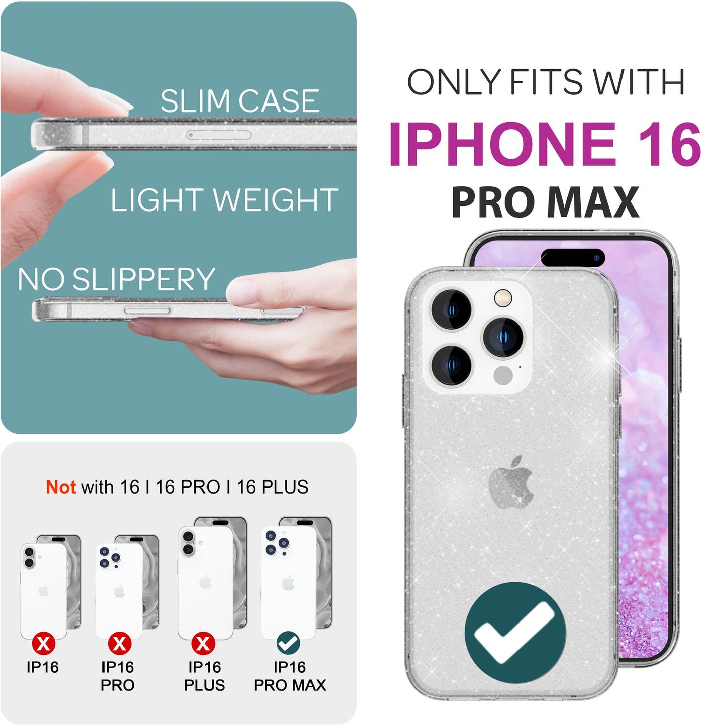 NALIA Gegnsætt glitrandi hulstur fyrir iPhone 16 Pro Max, gegnsætt símahulstur með glitrandi, glitrandi verndarhulstur