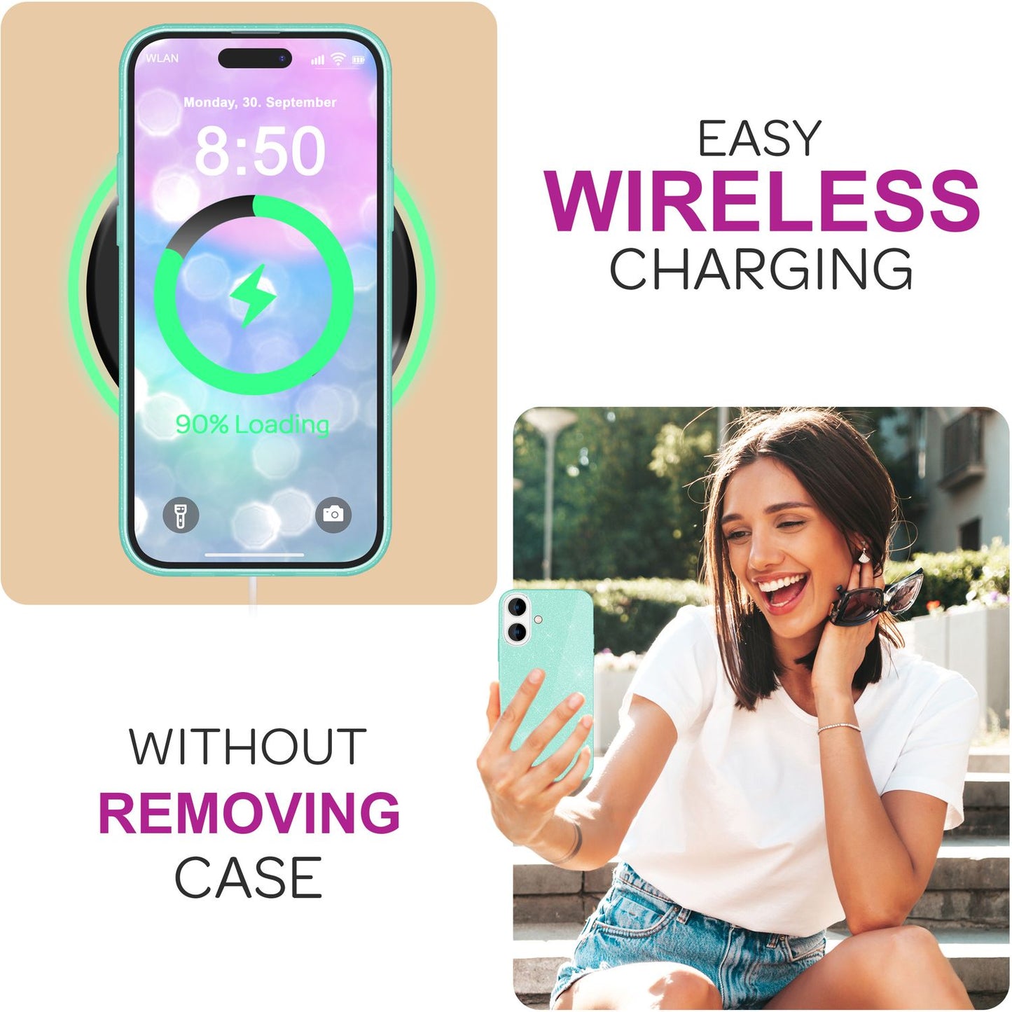 NALIA Glitter Hybrid Case for iPhone 16, Reinforced Silicone Phone Case, Shiny Glitter Protective Cover