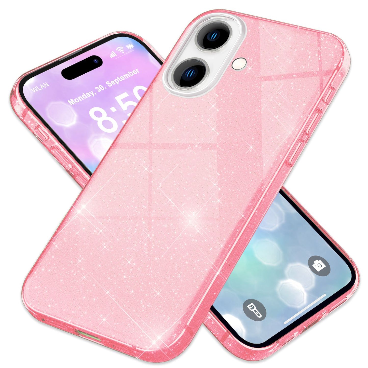 NALIA Glitter Hybrid Case for iPhone 16, Reinforced Silicone Phone Case, Shiny Glitter Protective Cover