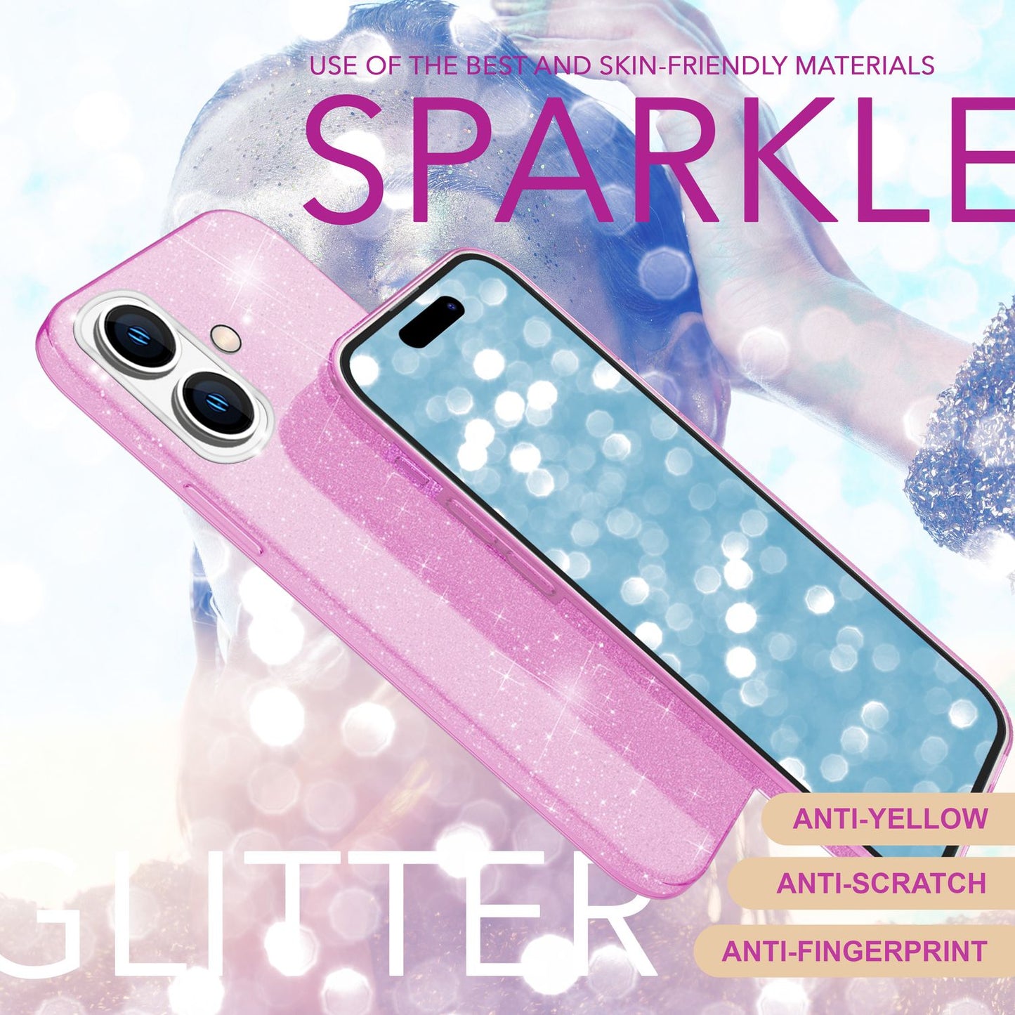 NALIA Glitter Hybrid Case for iPhone 16, Reinforced Silicone Phone Case, Shiny Glitter Protective Cover