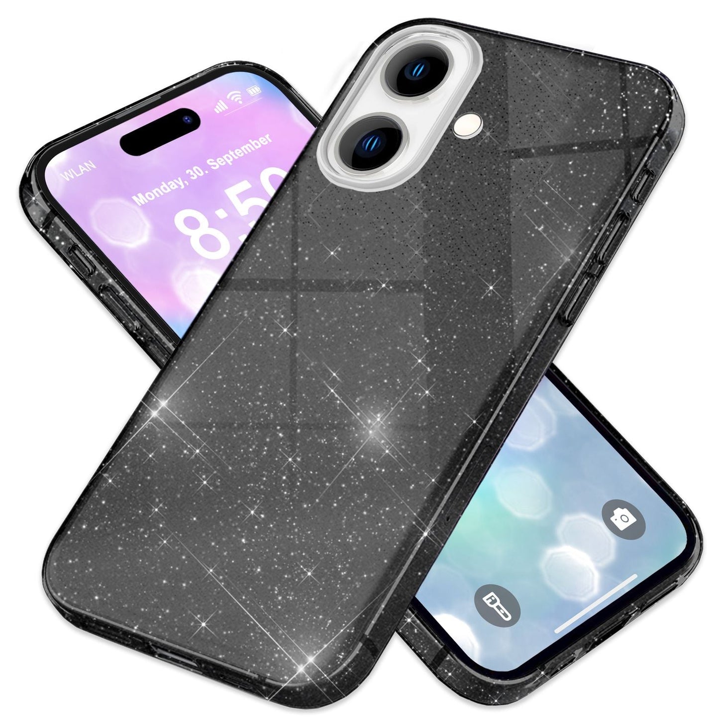 NALIA Glitter Hybrid Case for iPhone 16, Reinforced Silicone Phone Case, Shiny Glitter Protective Cover