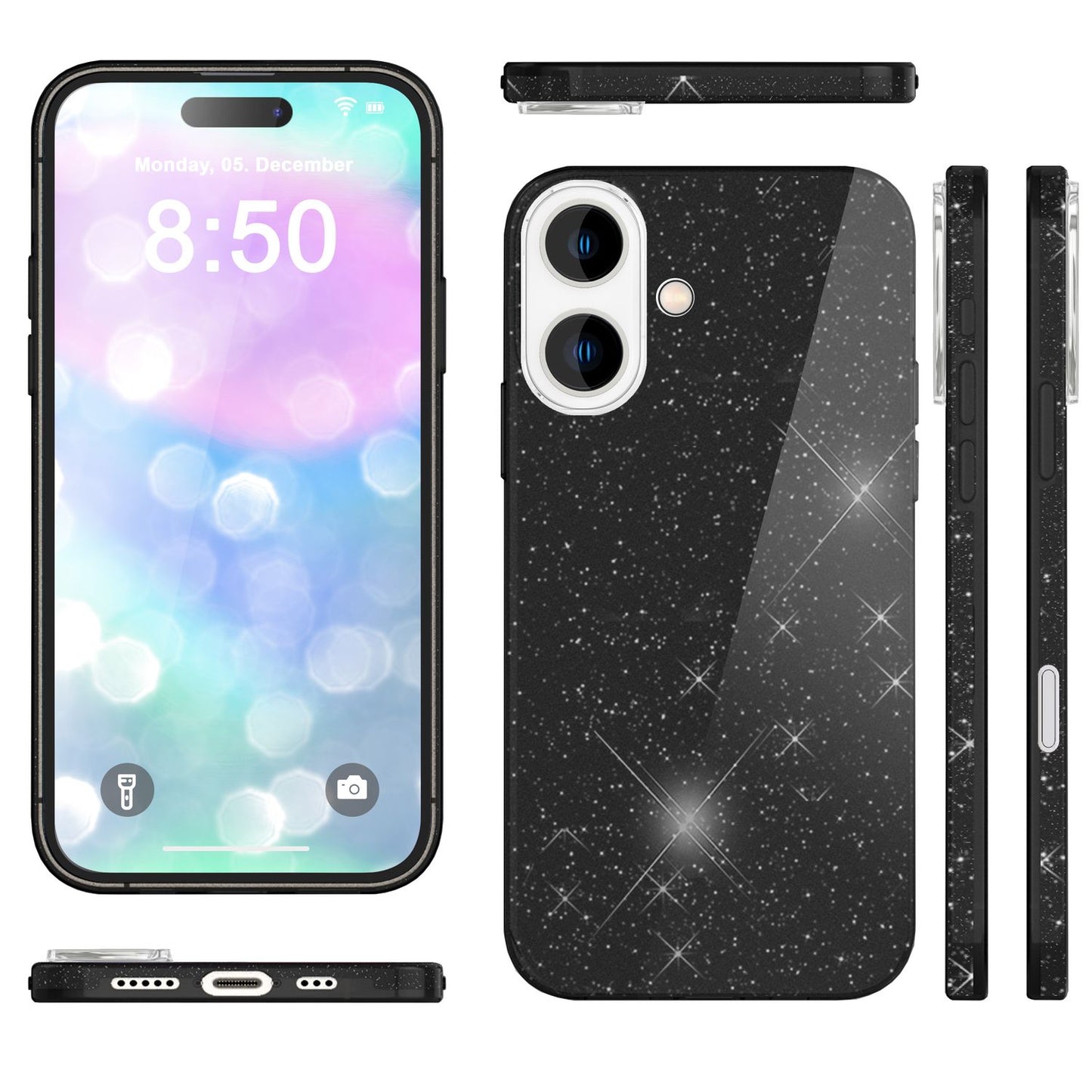 NALIA Glitter Hybrid Case for iPhone 16, Reinforced Silicone Phone Case, Shiny Glitter Protective Cover