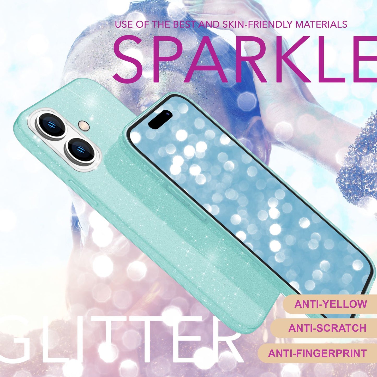 NALIA Glitter Hybrid Case for iPhone 16 Plus, Reinforced Silicone Phone Case, Shiny Protective Glitter Case