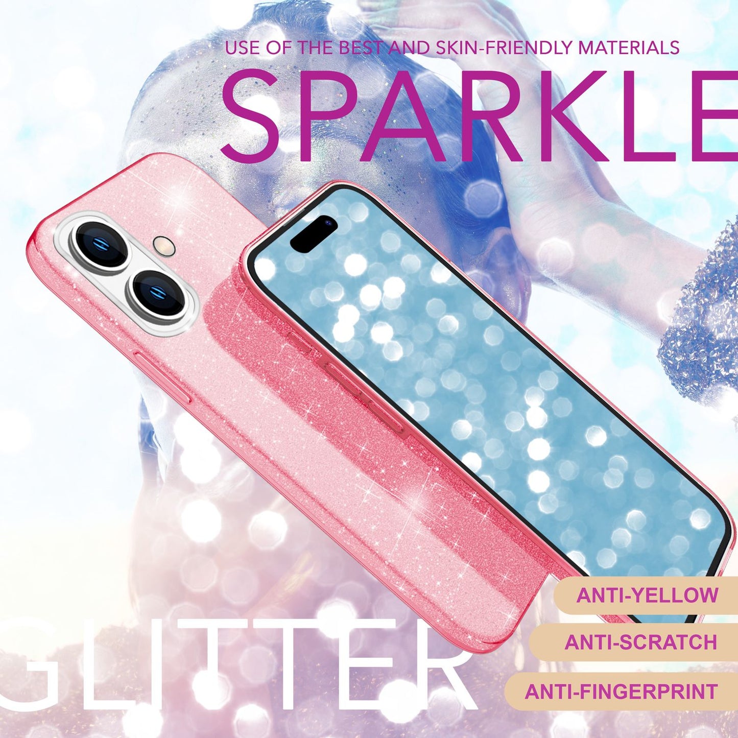 NALIA Glitter Hybrid Case for iPhone 16 Plus, Reinforced Silicone Phone Case, Shiny Protective Glitter Case