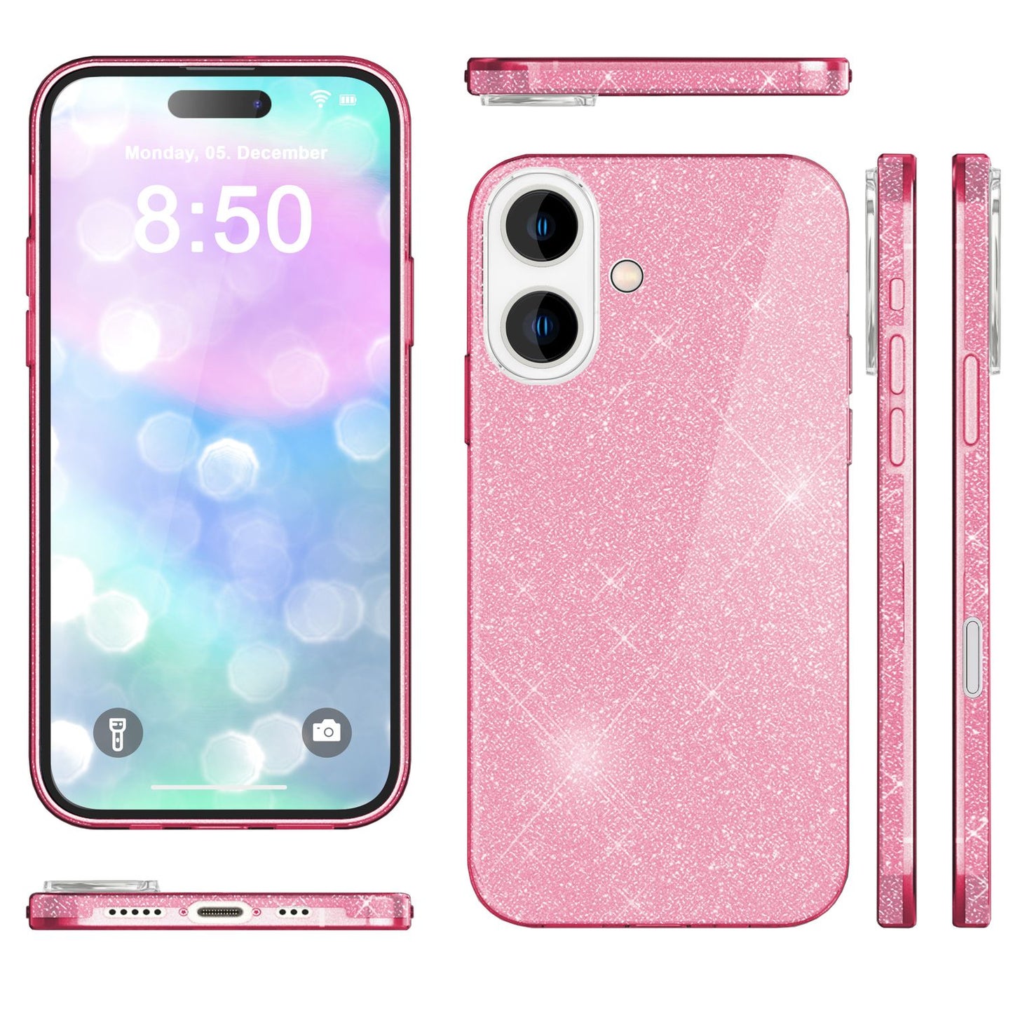 NALIA Glitter Hybrid Case for iPhone 16 Plus, Reinforced Silicone Phone Case, Shiny Protective Glitter Case